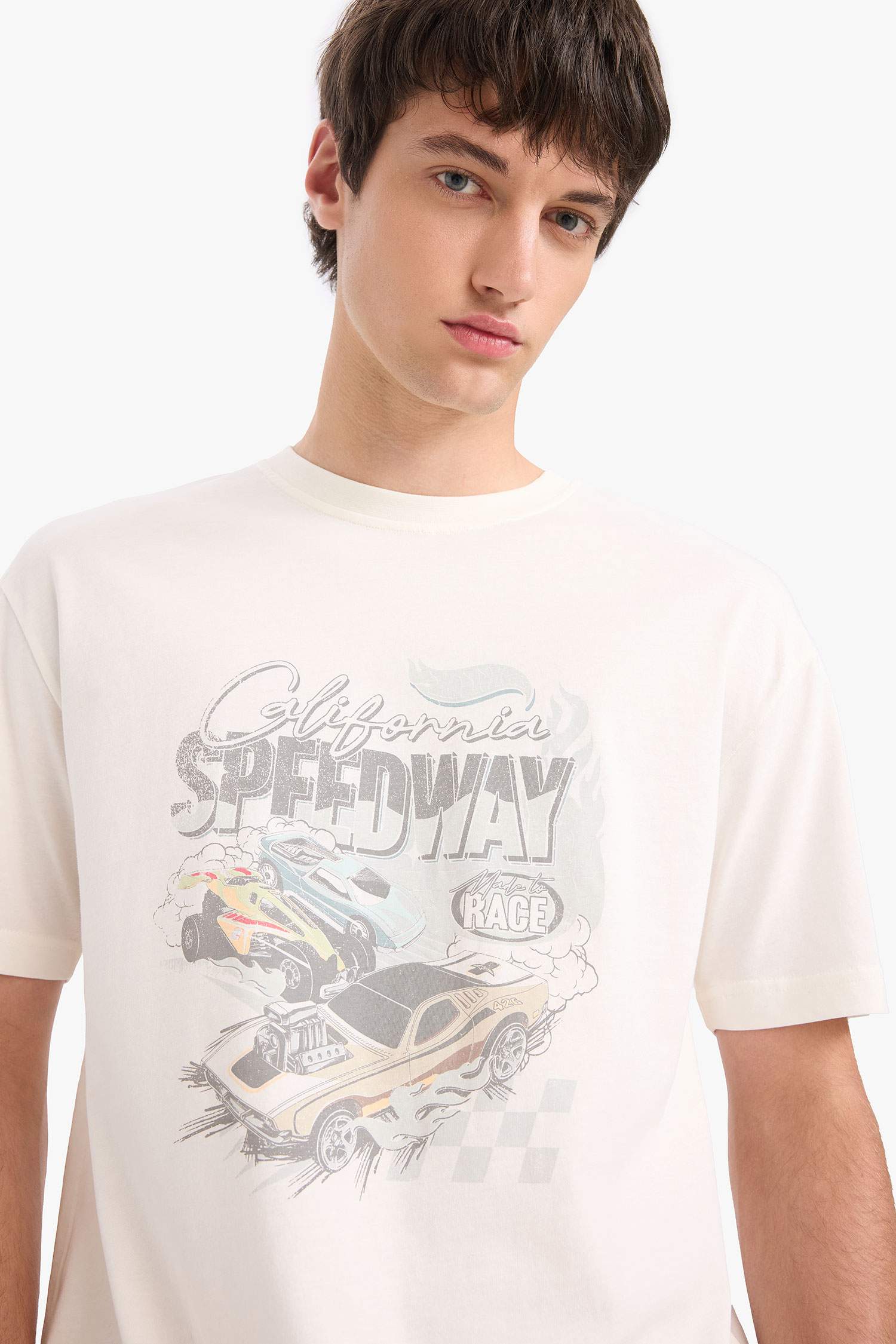 تيشيرت مطبوع اوفر سايز قطن بياخة مستديرة