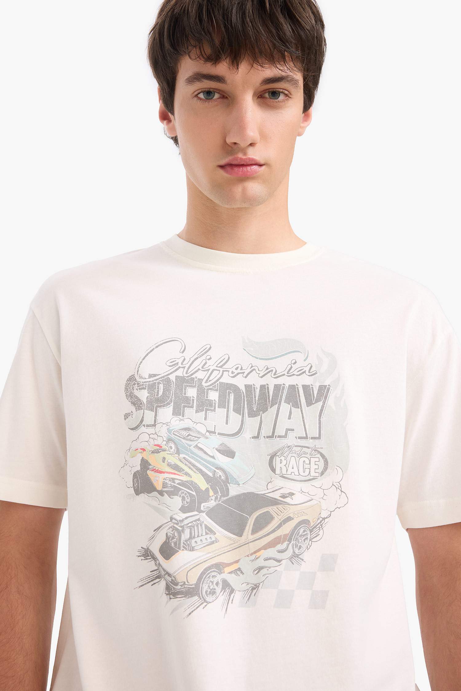 تيشيرت مطبوع اوفر سايز قطن بياخة مستديرة