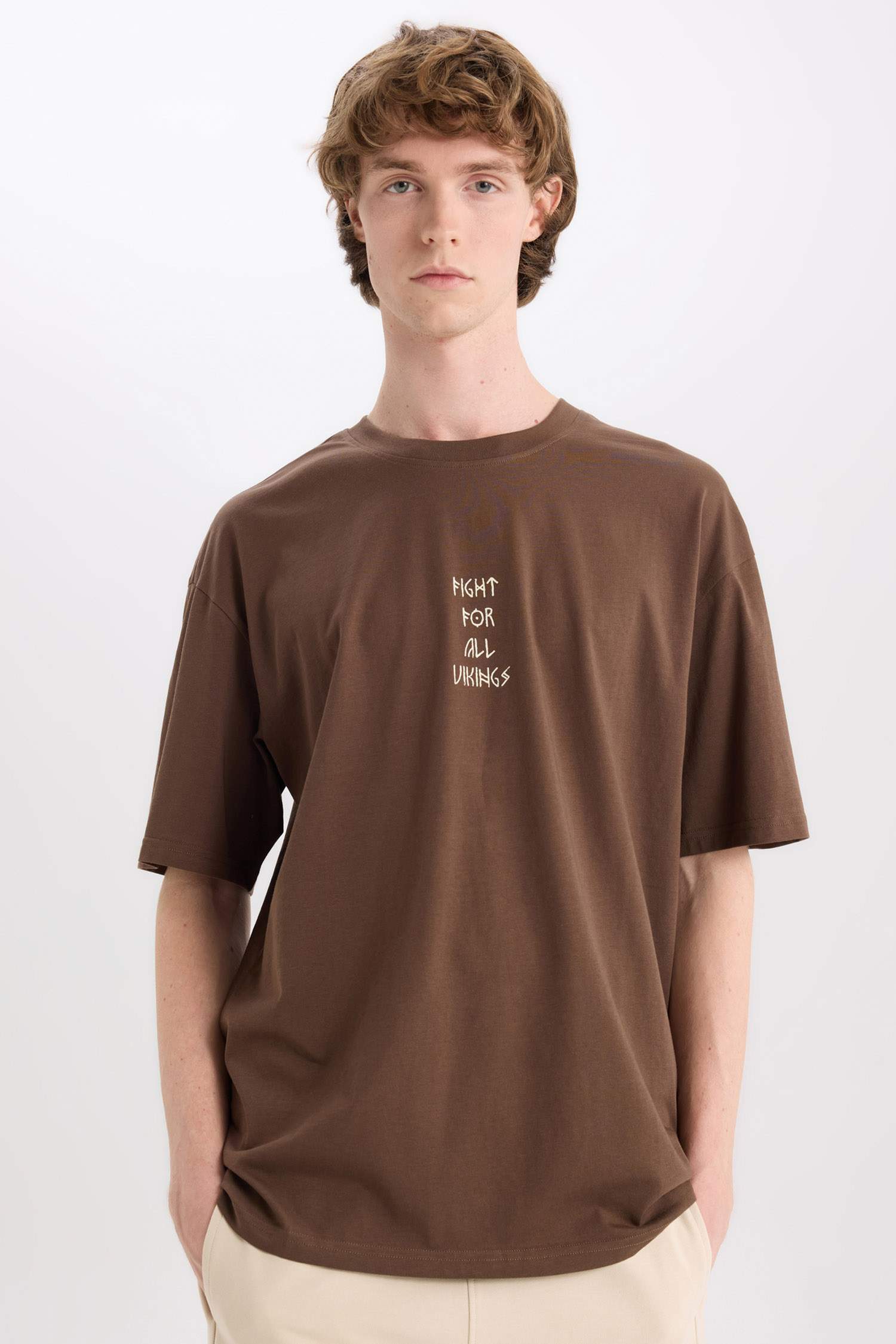 %100 Pamuk Vikings Valhalla Boxy Fit Bisiklet Yaka Sırt Baskılı Kısa Kollu Tişört