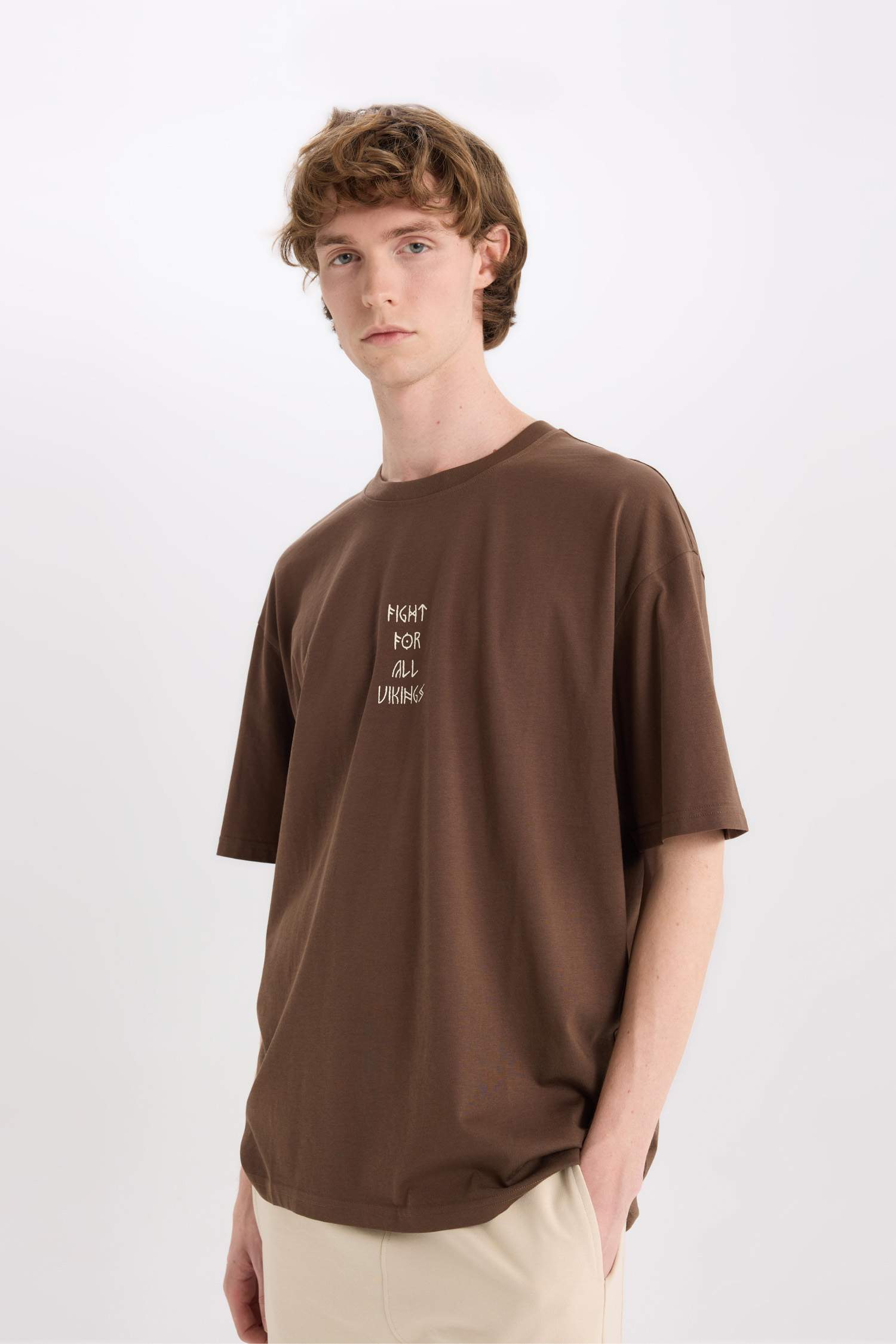 %100 Pamuk Vikings Valhalla Boxy Fit Bisiklet Yaka Sırt Baskılı Kısa Kollu Tişört