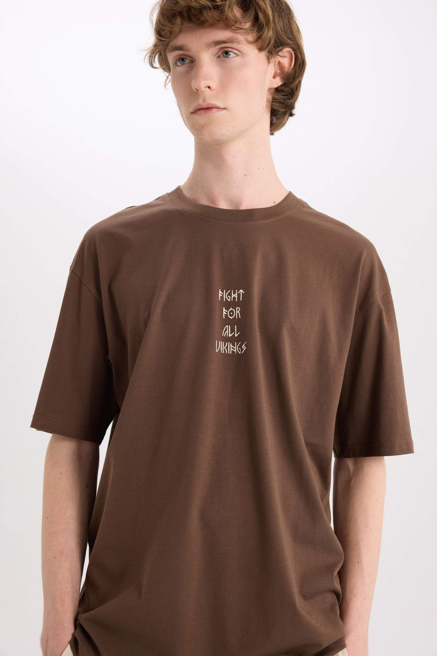 %100 Pamuk Vikings Valhalla Boxy Fit Bisiklet Yaka Sırt Baskılı Kısa Kollu Tişört