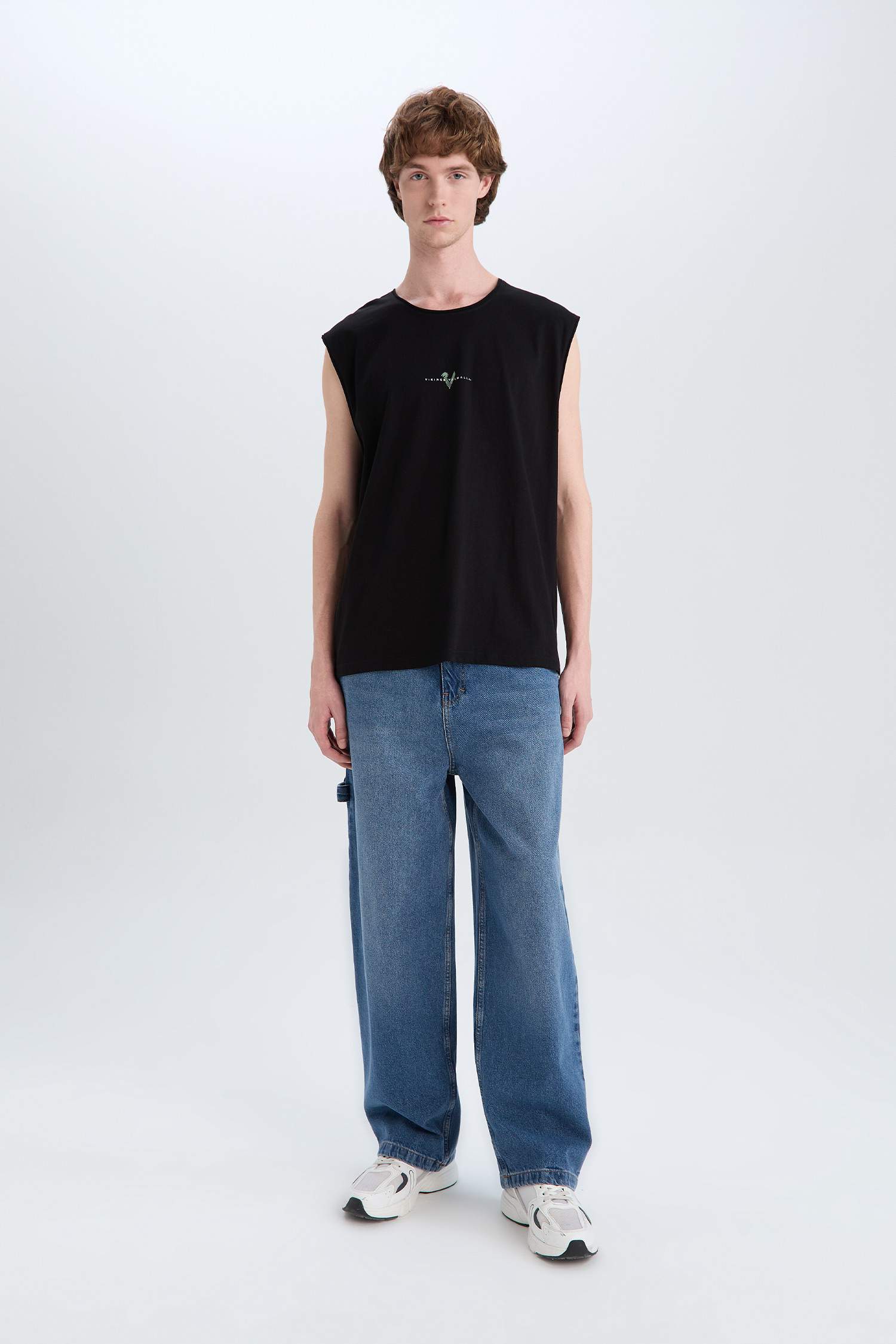 %100 Pamuk Vikings Valhalla Boxy Fit Bisiklet Yaka Sırt Baskılı Atlet