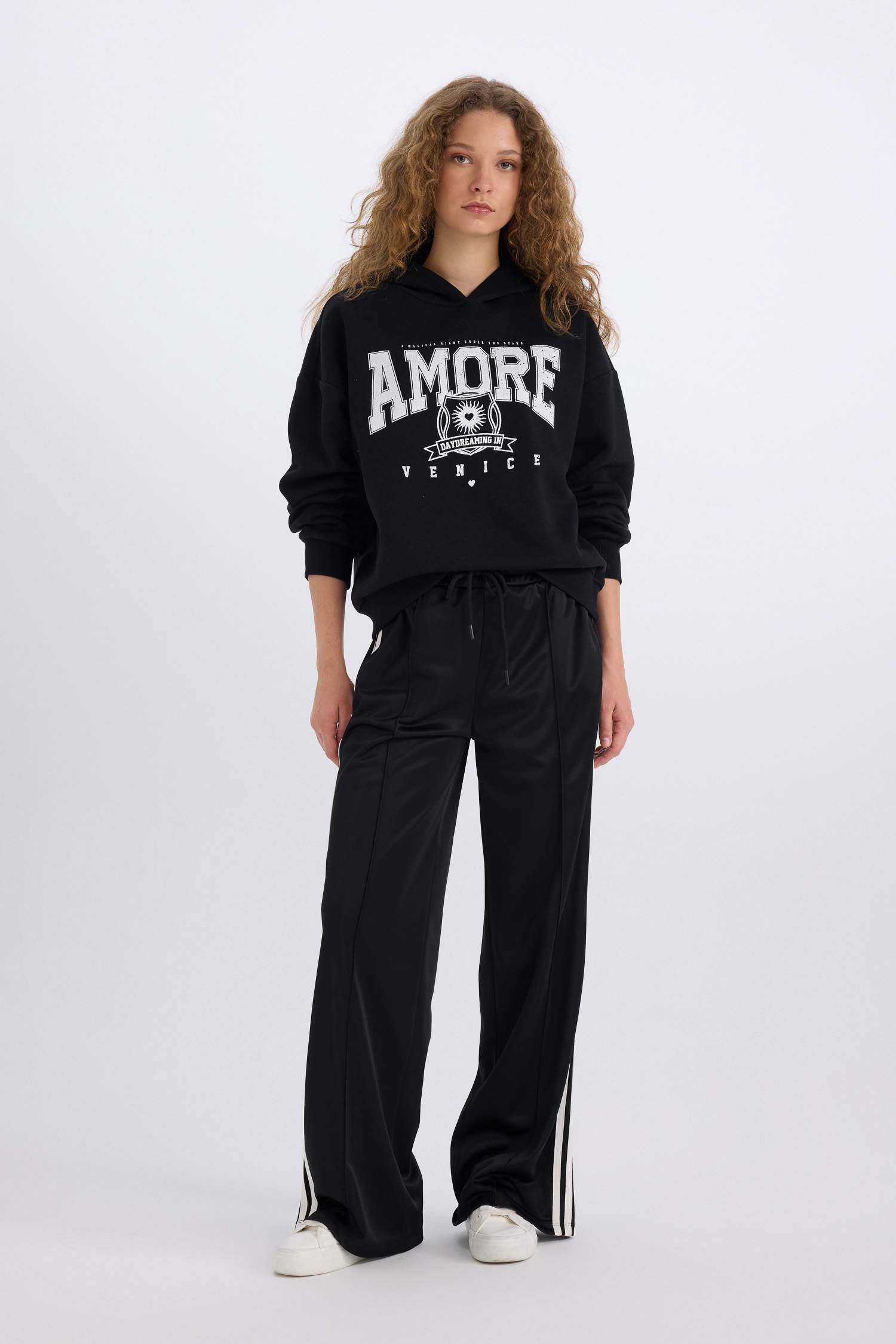 Loose Fit Kapüşonlu Baskılı Kalın Sweatshirt