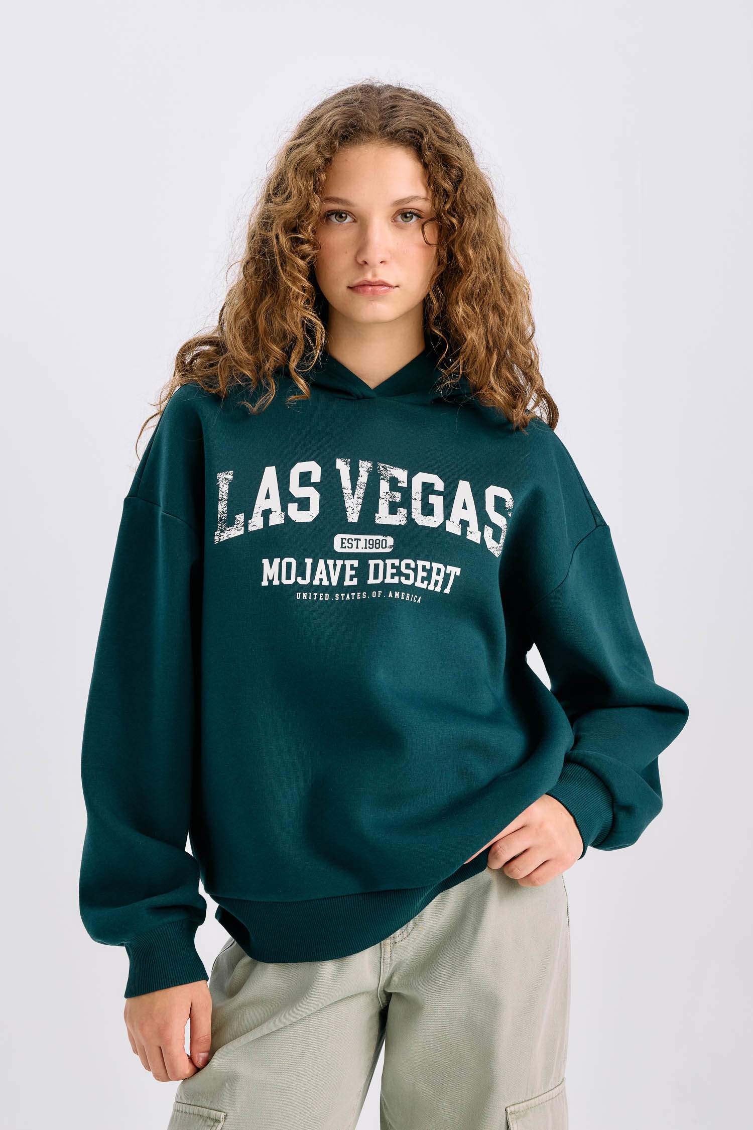 Regular Fit Kapüşonlu Baskılı Kalın Sweatshirt