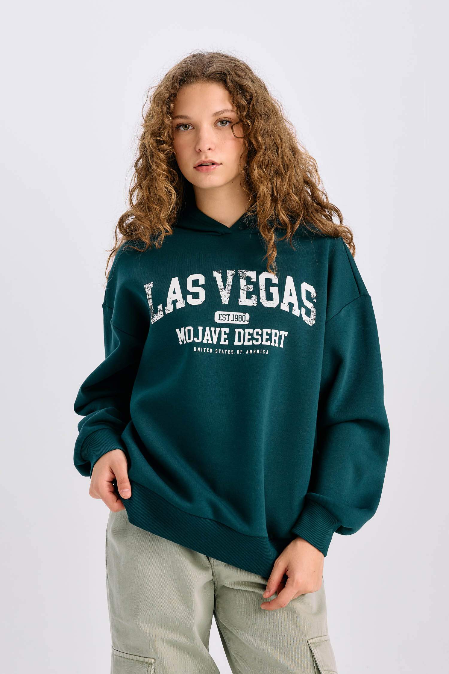 Regular Fit Kapüşonlu Baskılı Kalın Sweatshirt