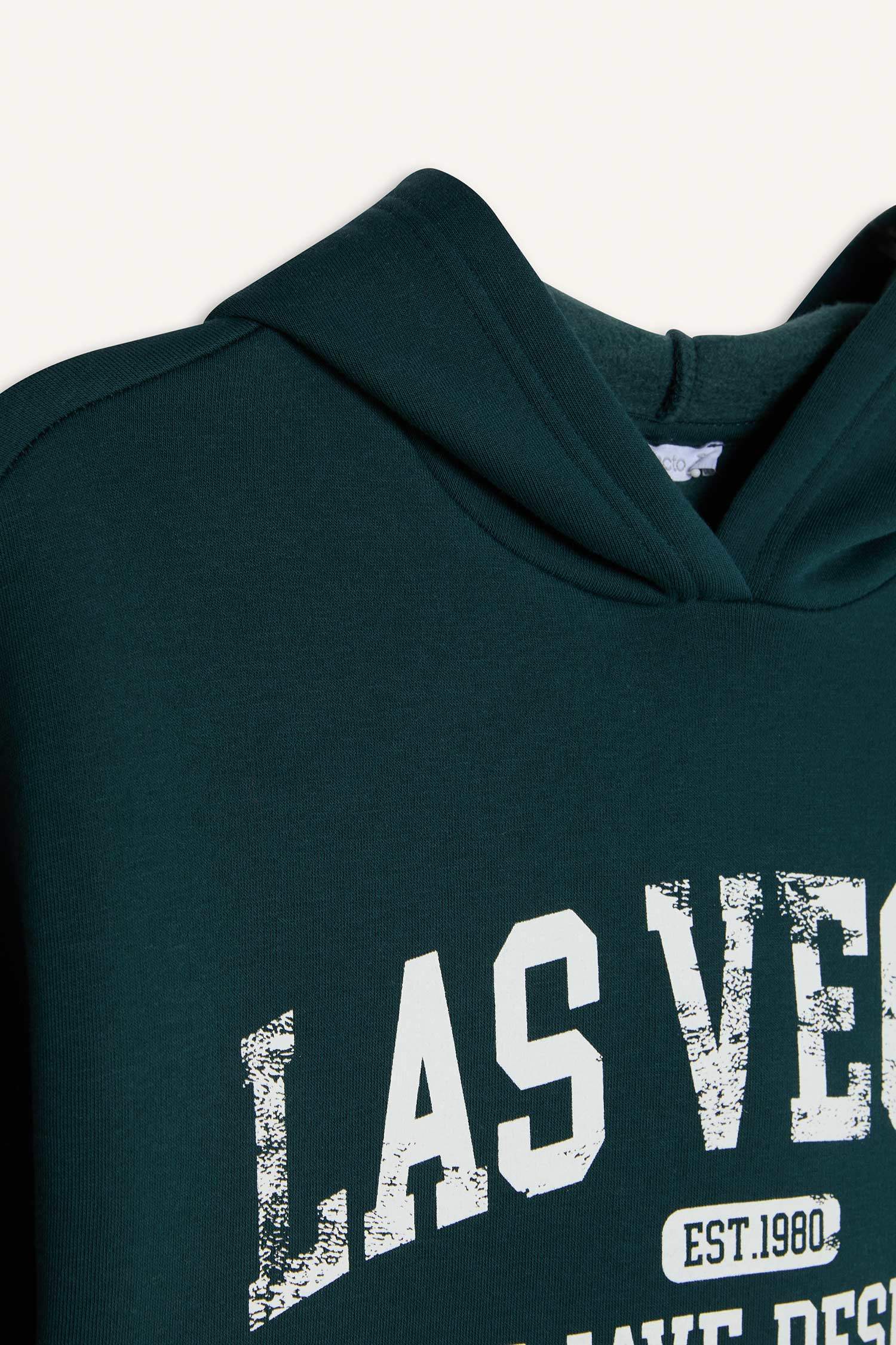 Regular Fit Kapüşonlu Baskılı Kalın Sweatshirt