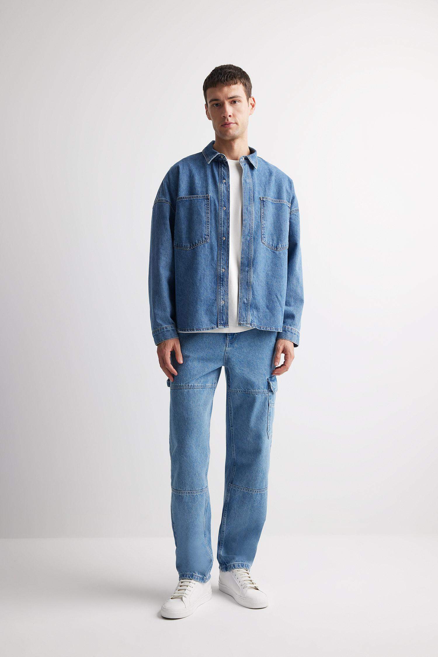 %100 Pamuk Relax Fit Rahat Kalıp Geniş Paça Jean Pantolon