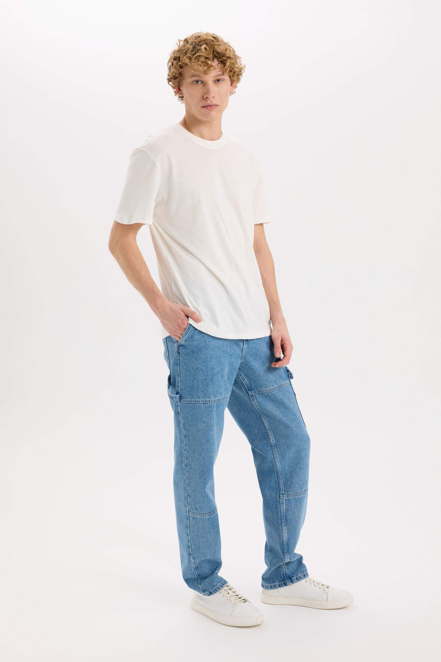 %100 Pamuk Relax Fit Rahat Kalıp Geniş Paça Jean Pantolon