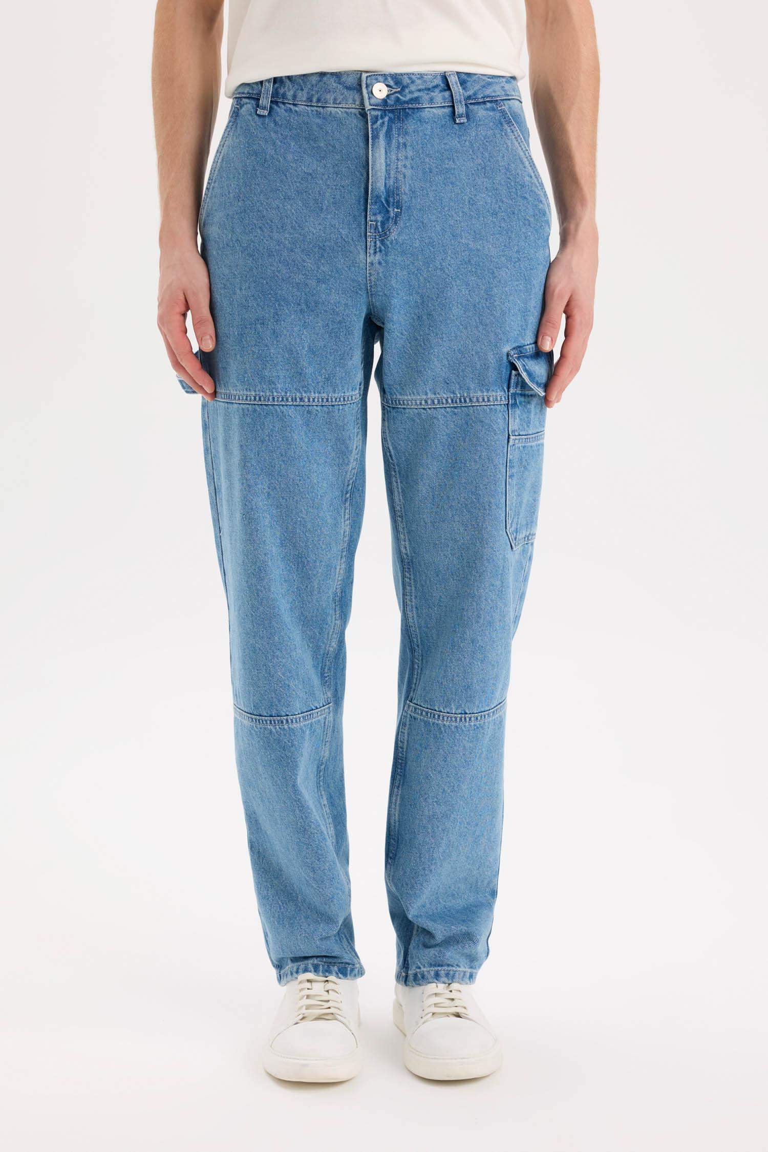 %100 Pamuk Relax Fit Rahat Kalıp Geniş Paça Jean Pantolon