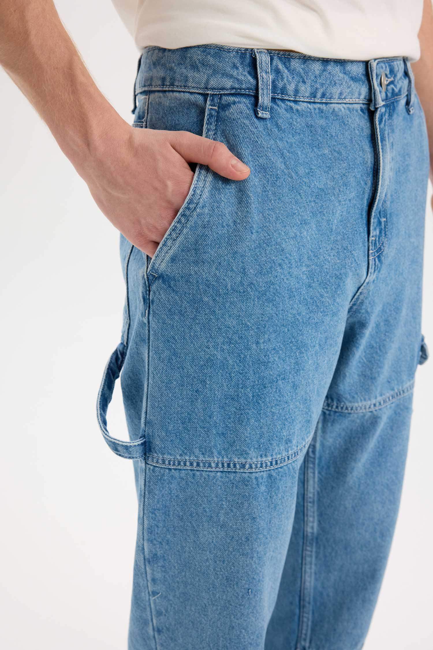 %100 Pamuk Relax Fit Rahat Kalıp Geniş Paça Jean Pantolon