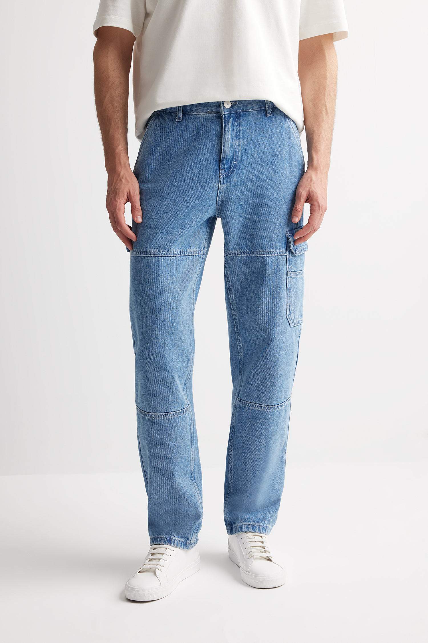 %100 Pamuk Relax Fit Rahat Kalıp Geniş Paça Jean Pantolon