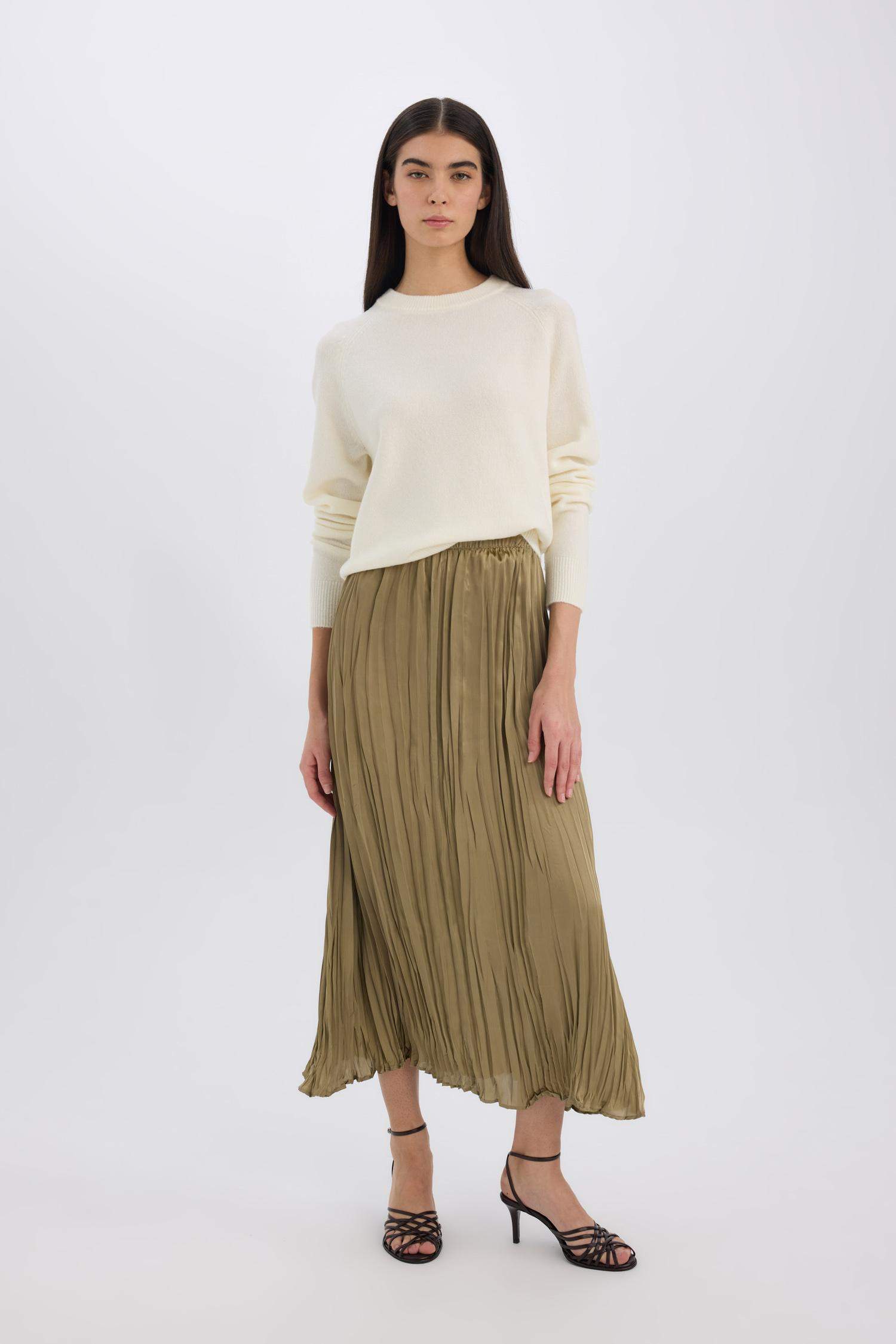 A Cut Satin High Waist Midi Skirt