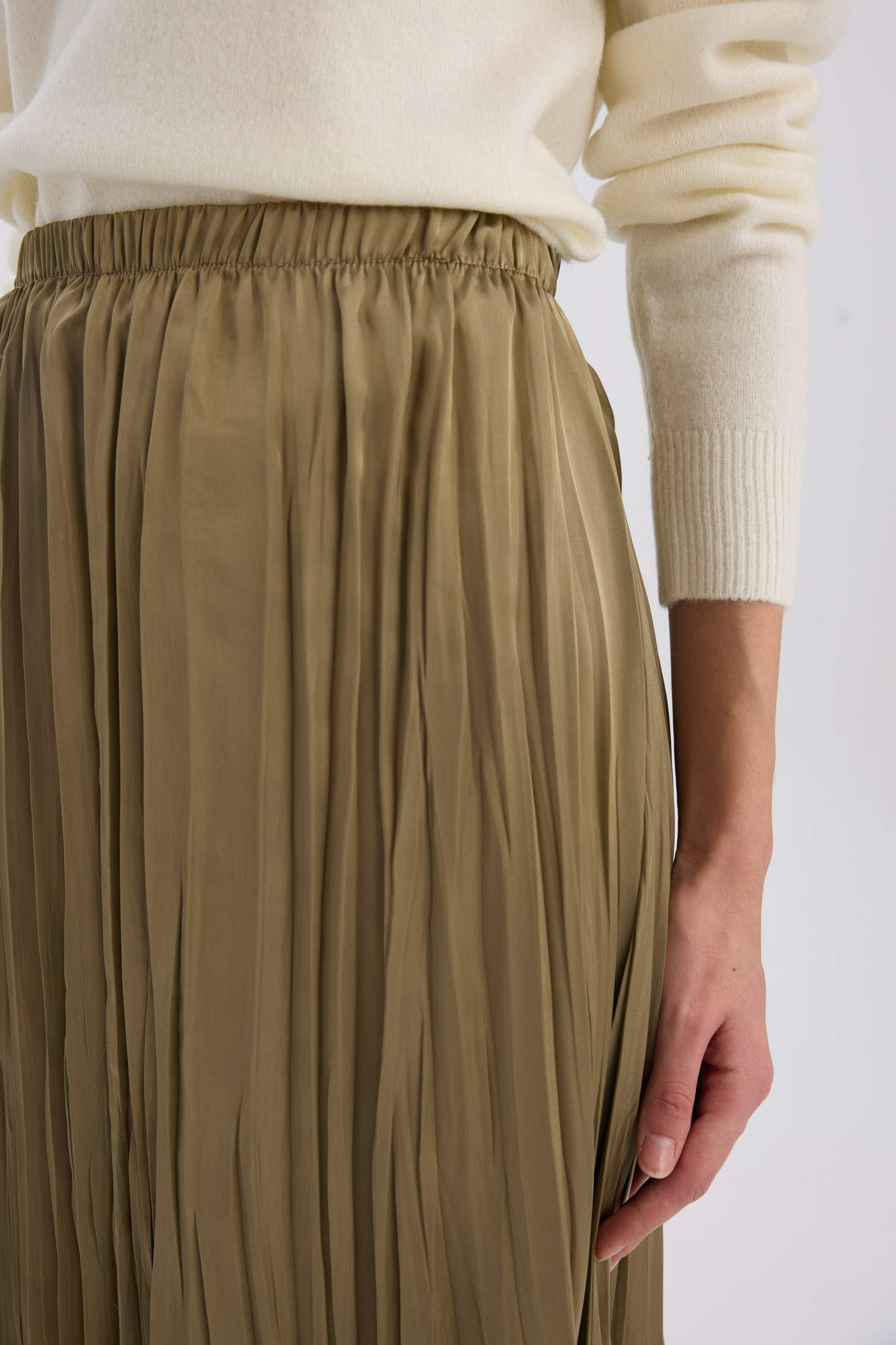 A Cut Satin High Waist Midi Skirt
