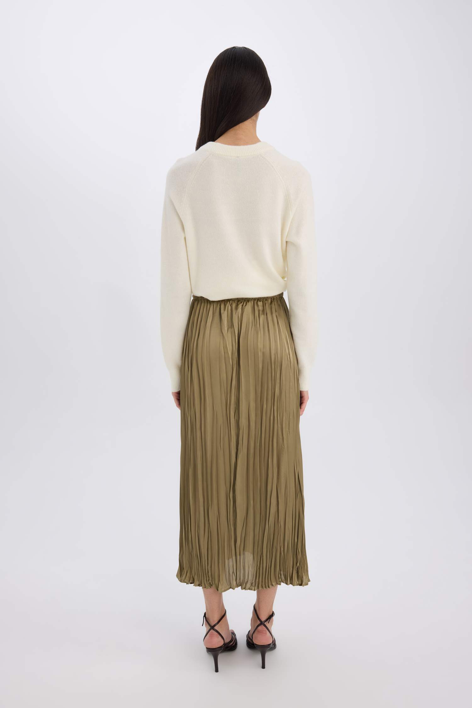 A Cut Satin High Waist Midi Skirt