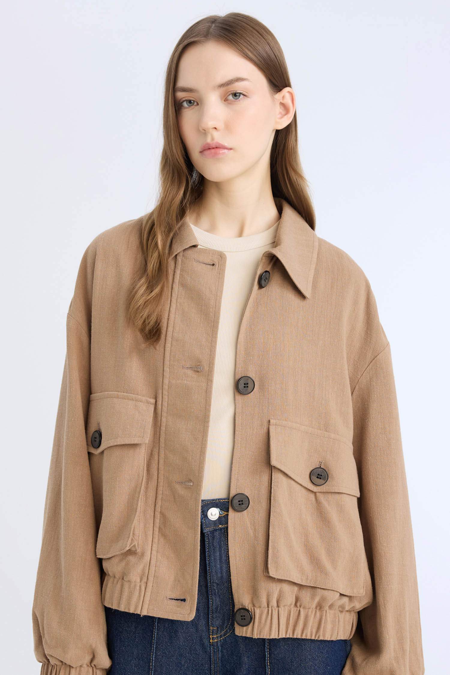 Su Geçirmez Regular Fit Polo Yaka Pamuk Astarlı Keten Karışımlı Mont