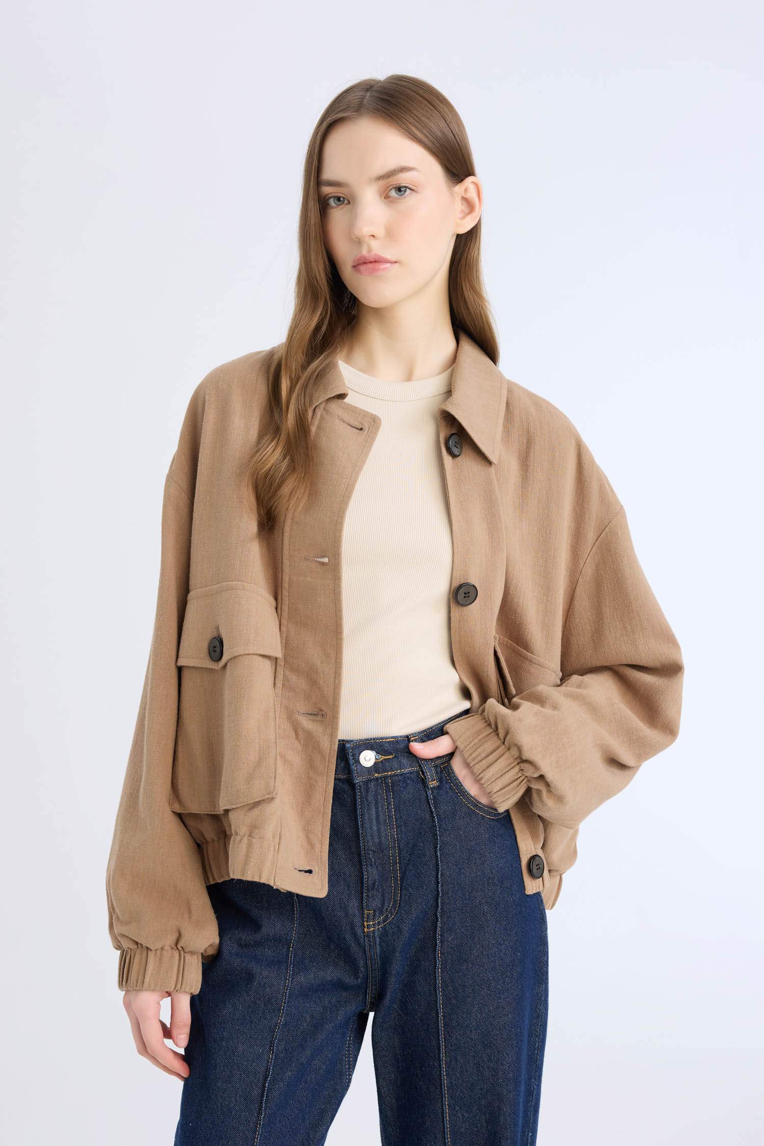 Su Geçirmez Regular Fit Polo Yaka Pamuk Astarlı Keten Karışımlı Mont