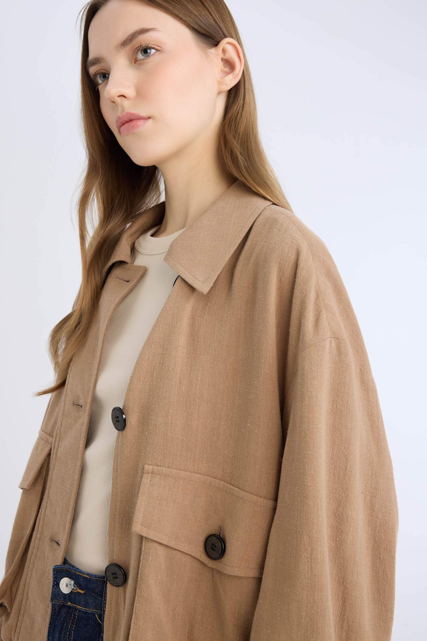 Su Geçirmez Regular Fit Polo Yaka Pamuk Astarlı Keten Karışımlı Mont