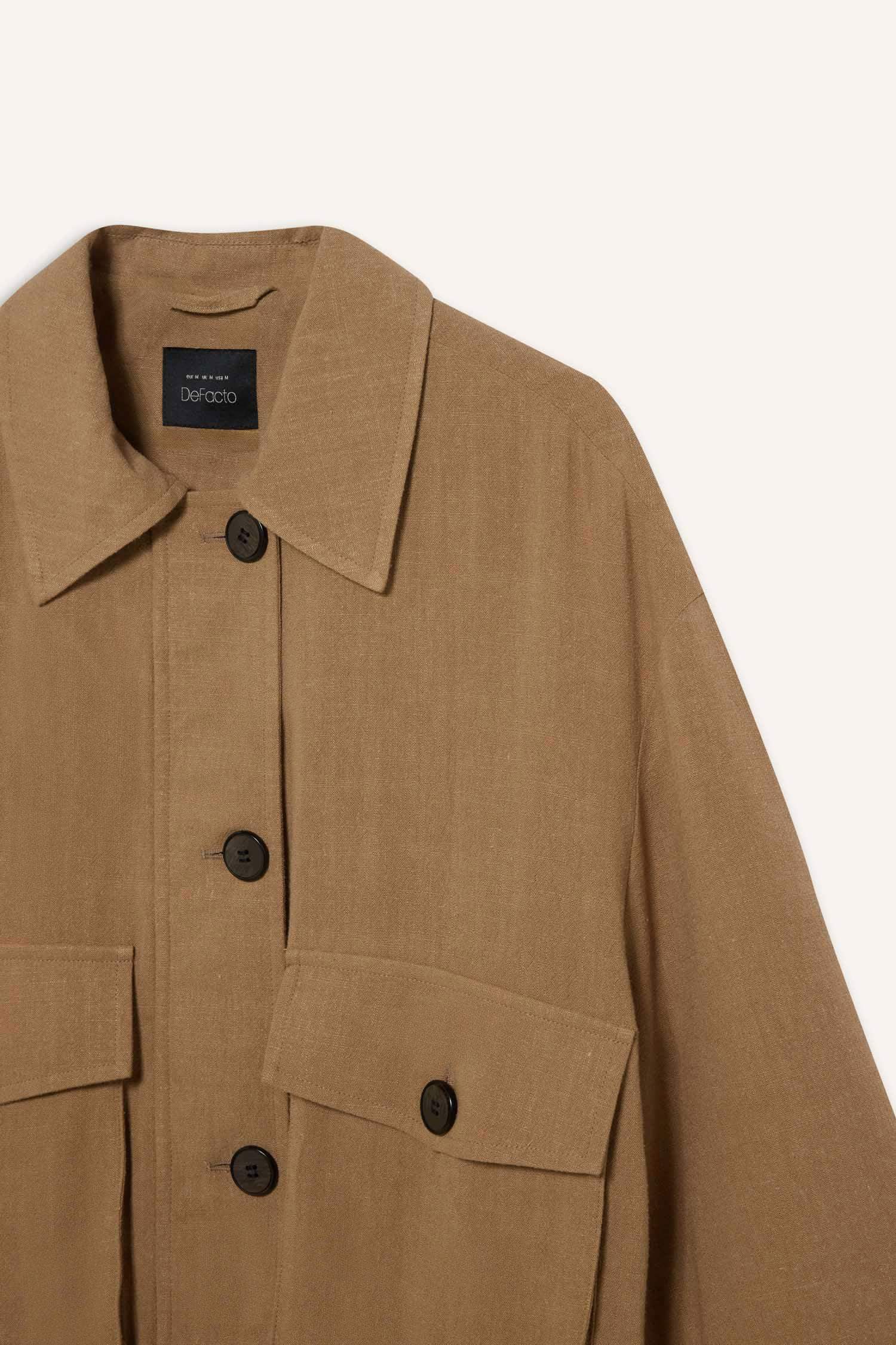 Su Geçirmez Regular Fit Polo Yaka Pamuk Astarlı Keten Karışımlı Mont