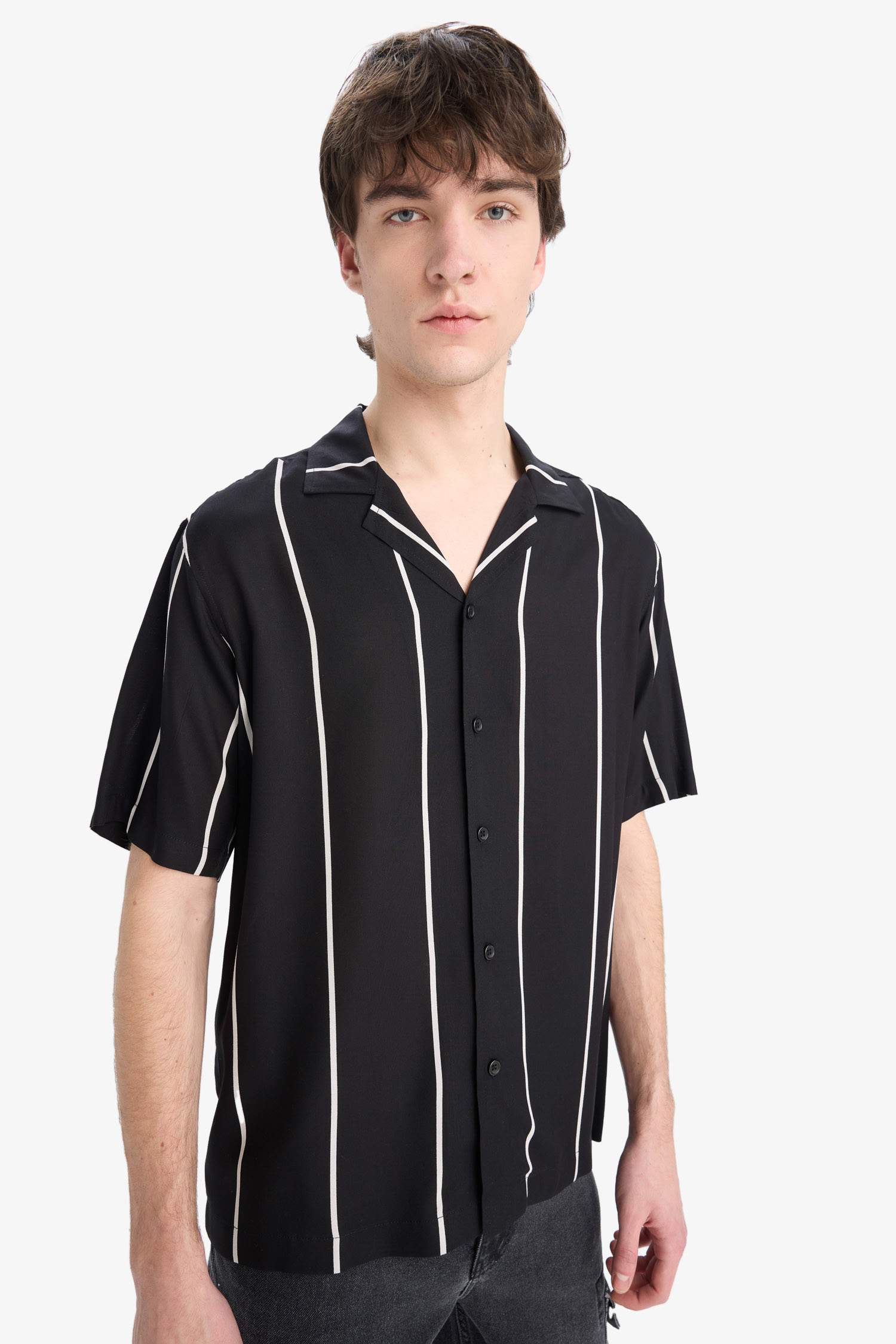 Regular Fit Apache Neck Striped Short Sleeve Shirt