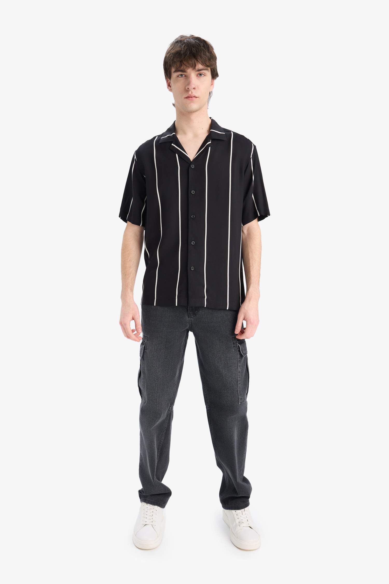 Regular Fit Apache Neck Striped Short Sleeve Shirt