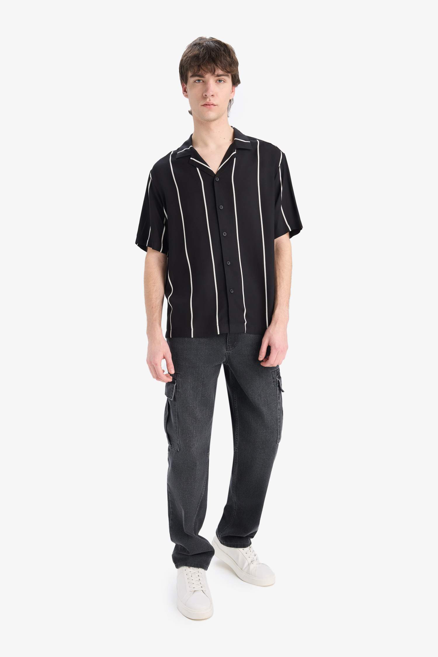 Regular Fit Apache Neck Striped Short Sleeve Shirt