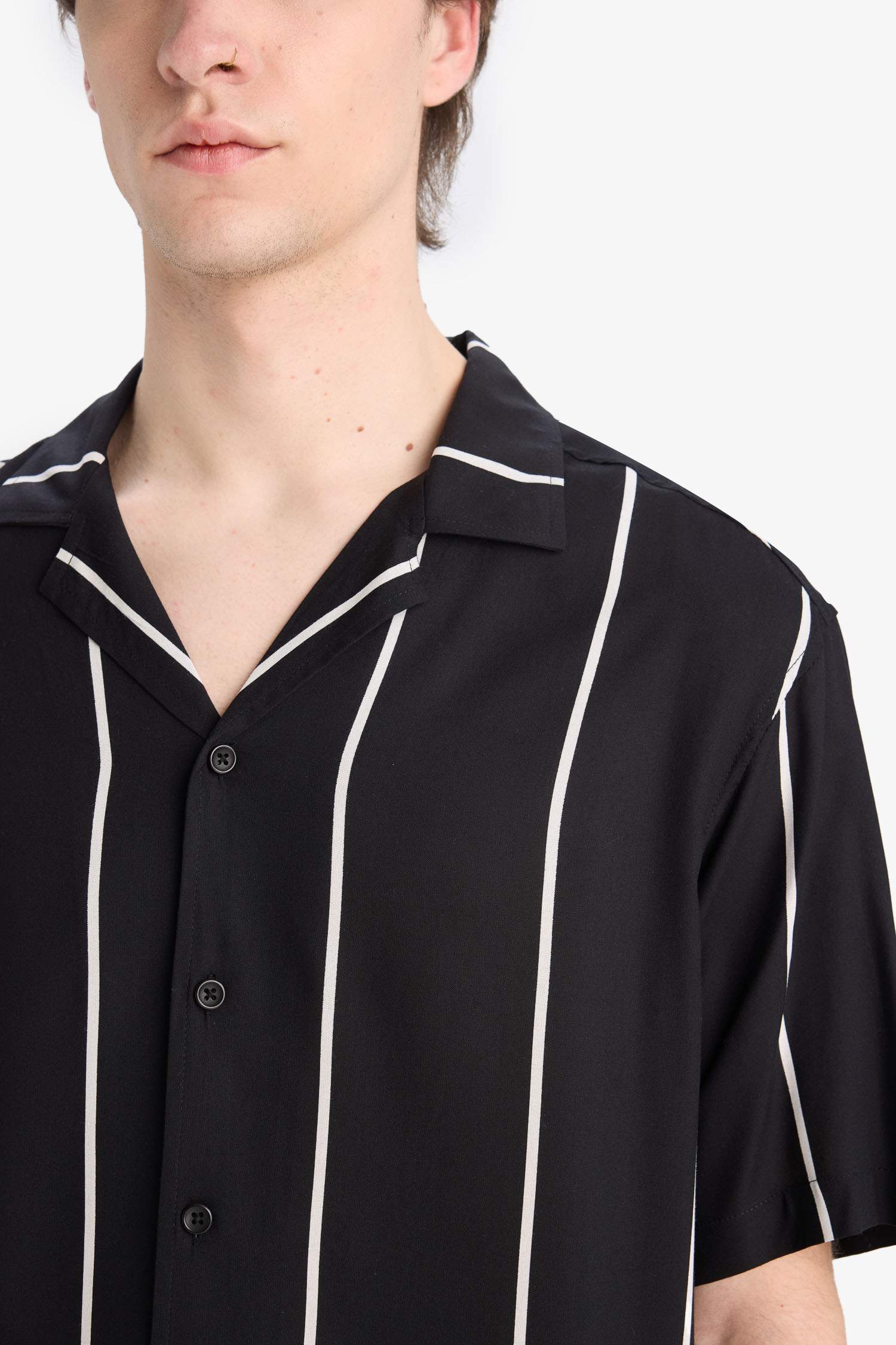 Regular Fit Apache Neck Striped Short Sleeve Shirt