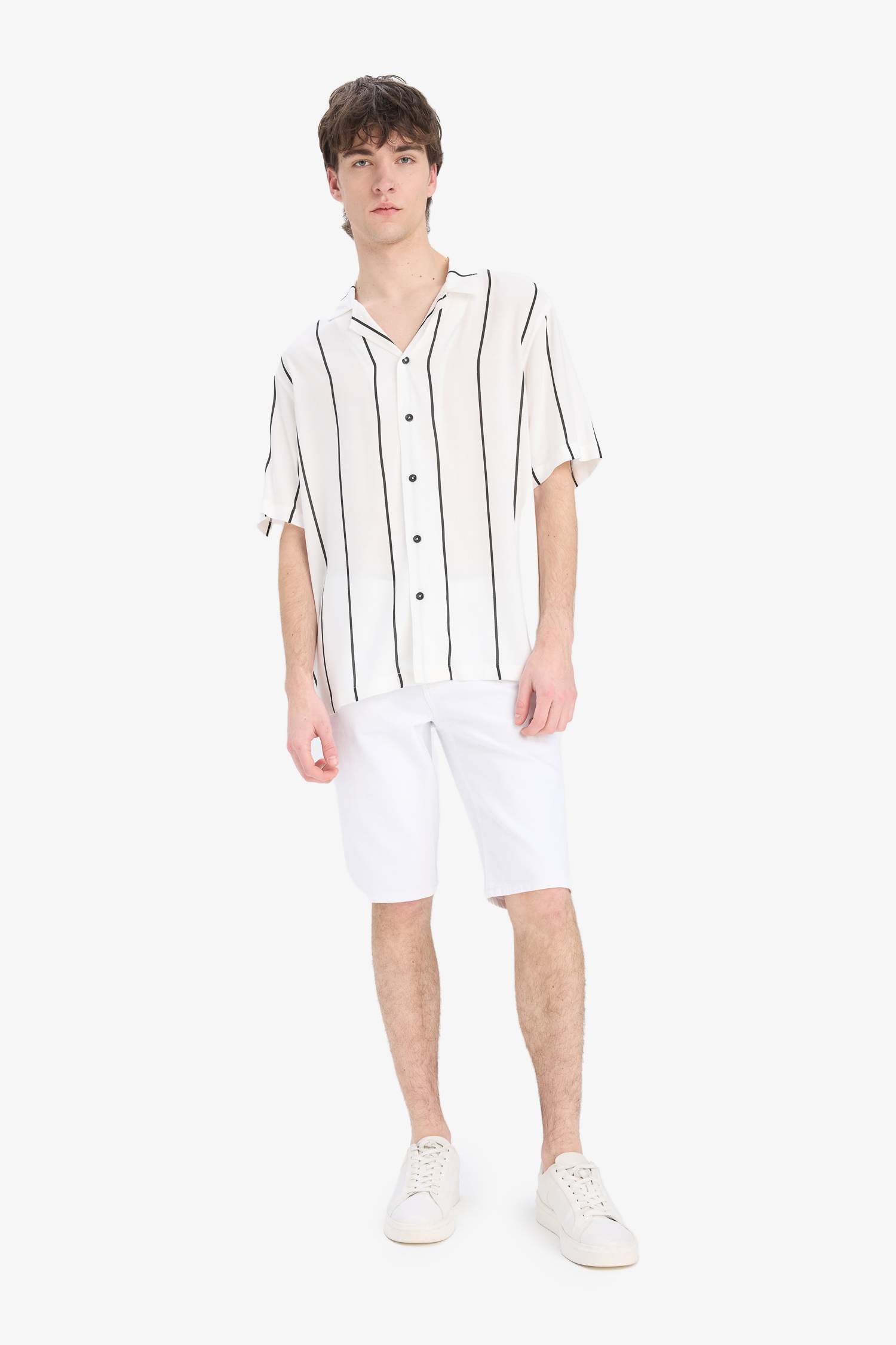 Regular Fit Open Neck Striped Shirt