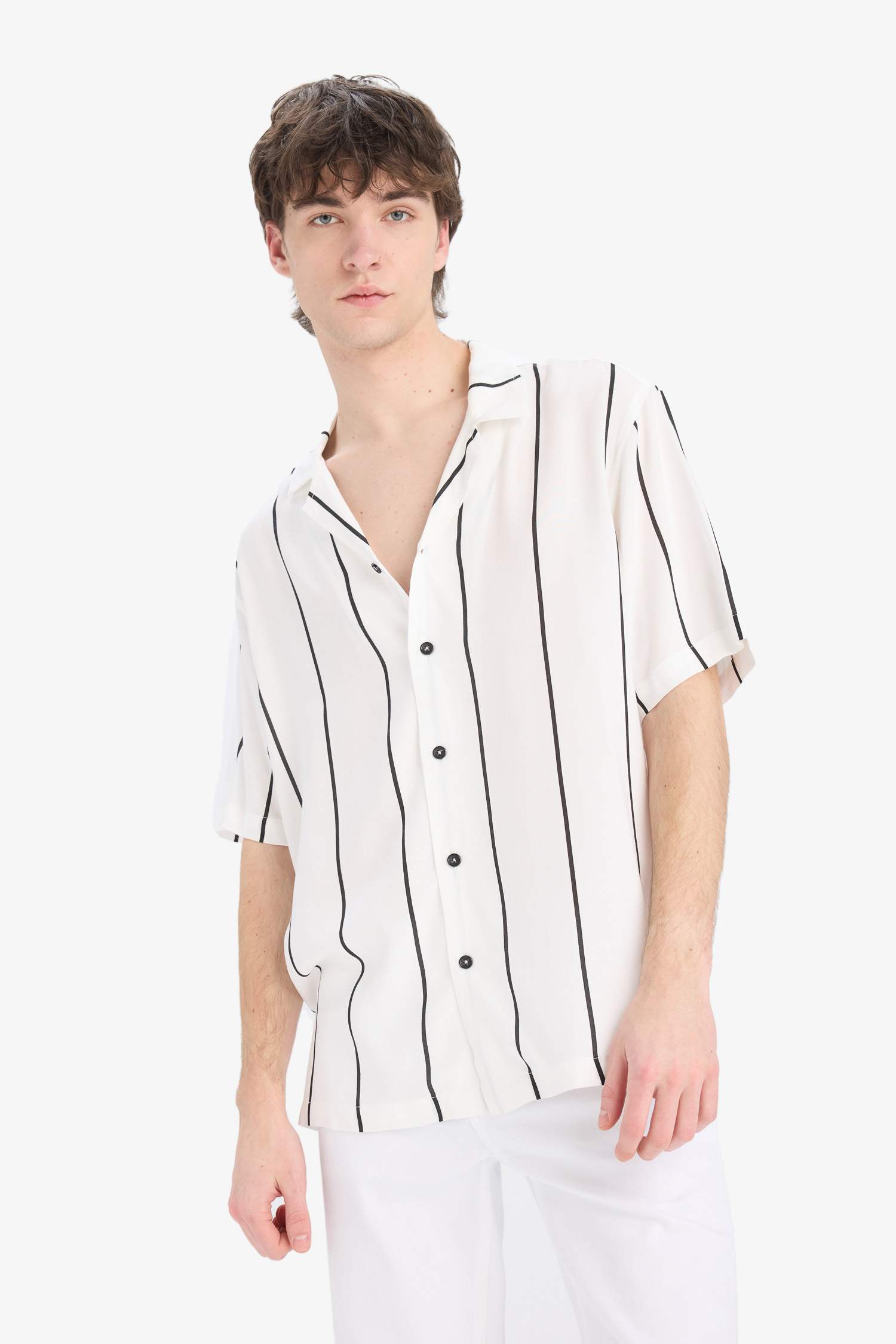 Regular Fit Open Neck Striped Shirt