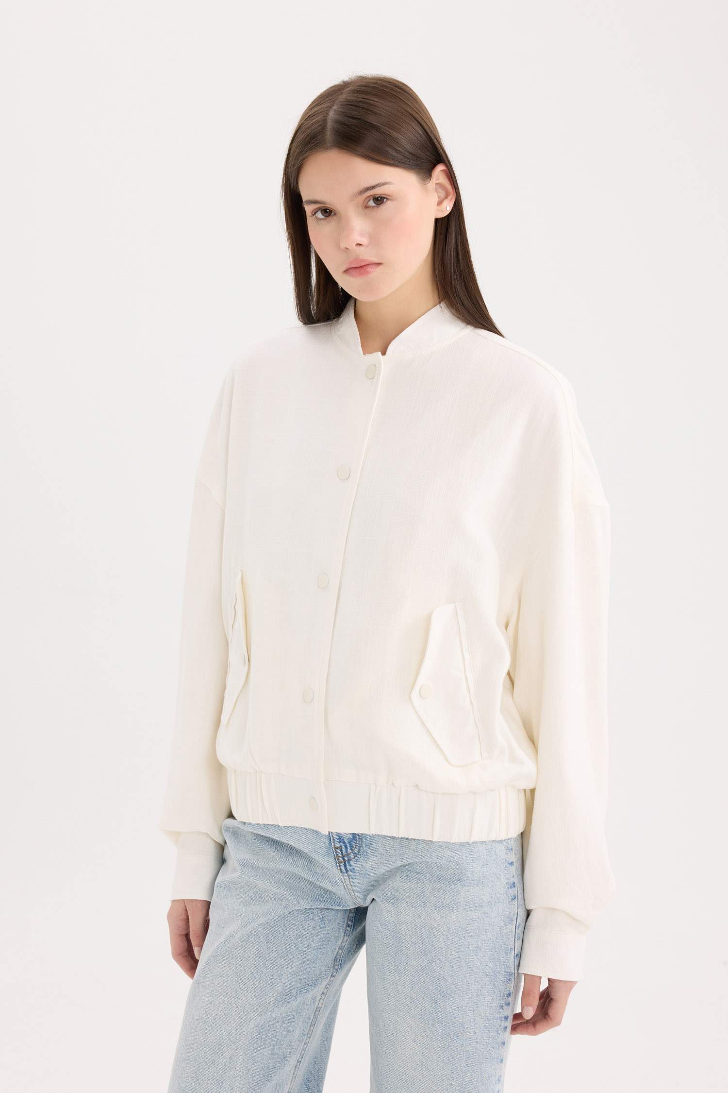 Su Geçirmez Kolej Yaka Çıtçıtlı Pamuk Astarlı Keten Karışımlı Ceket Mont