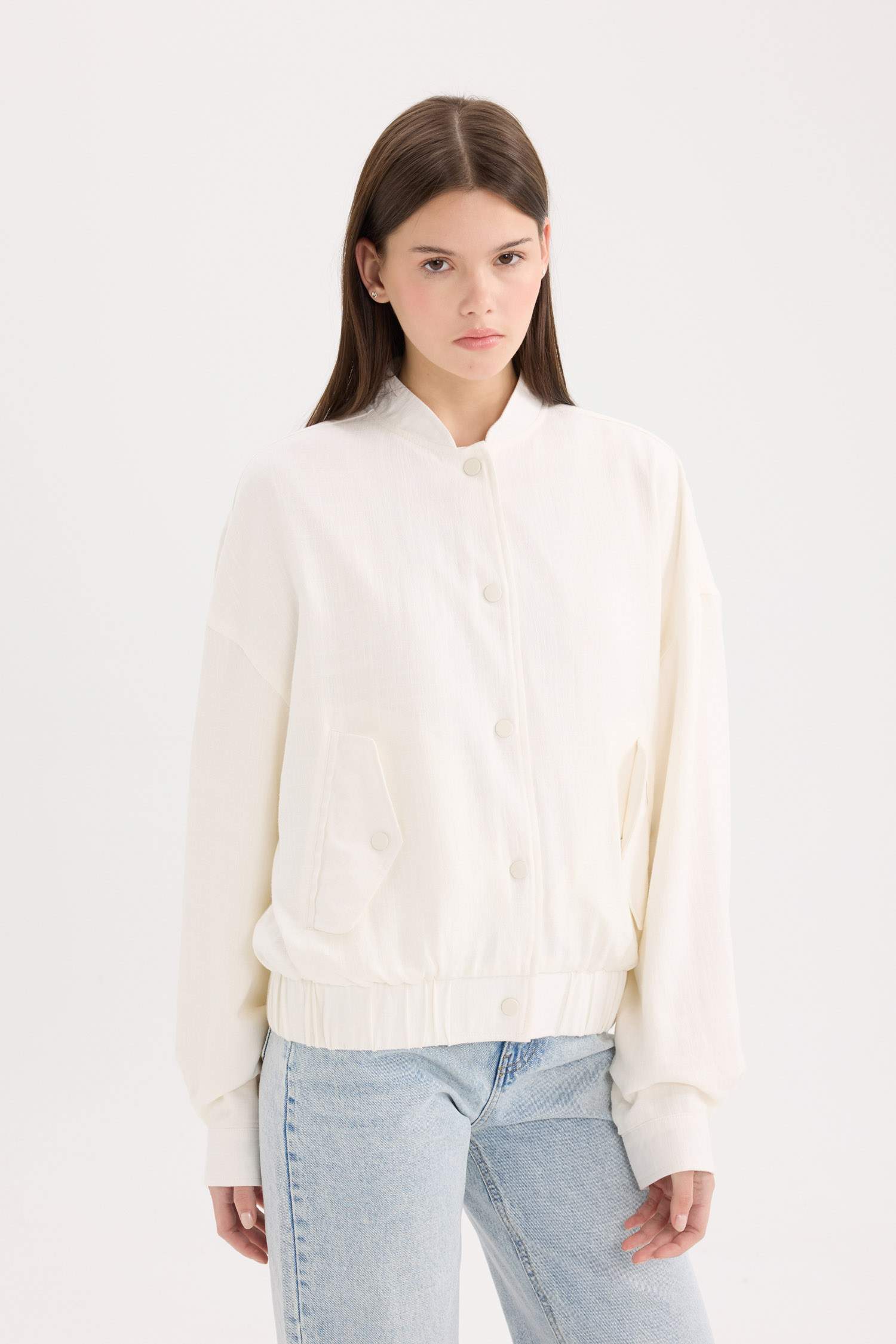 Su Geçirmez Kolej Yaka Çıtçıtlı Pamuk Astarlı Keten Karışımlı Ceket Mont