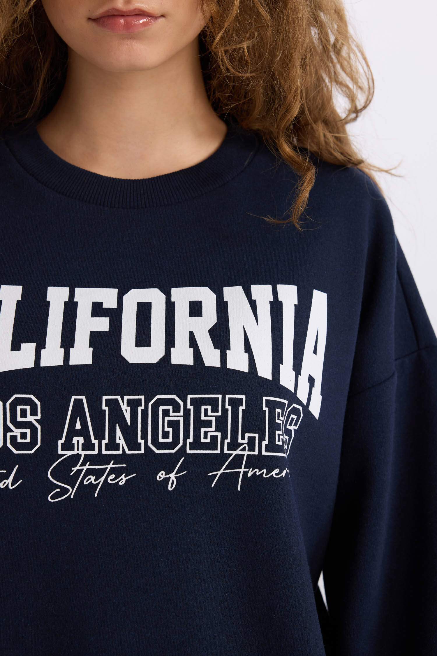 Loose Fit Bisiklet Yaka Baskılı Kalın Sweatshirt