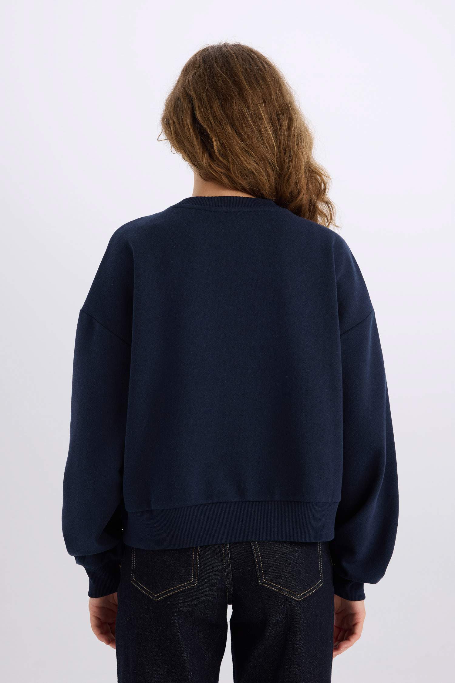 Loose Fit Bisiklet Yaka Baskılı Kalın Sweatshirt