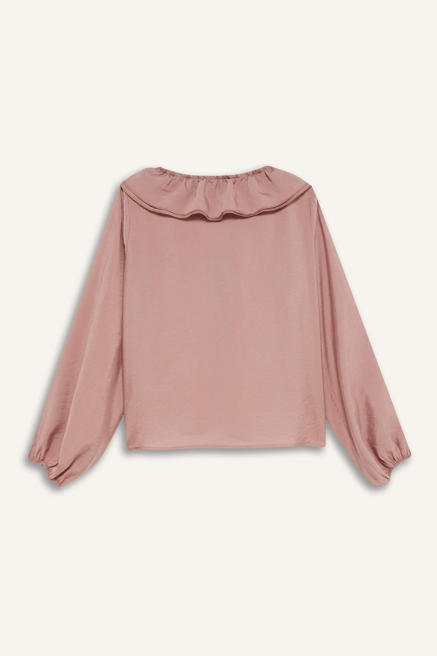 Regular Fit Fırfırlı V Yaka Basic Düz Uzun Kollu Bluz