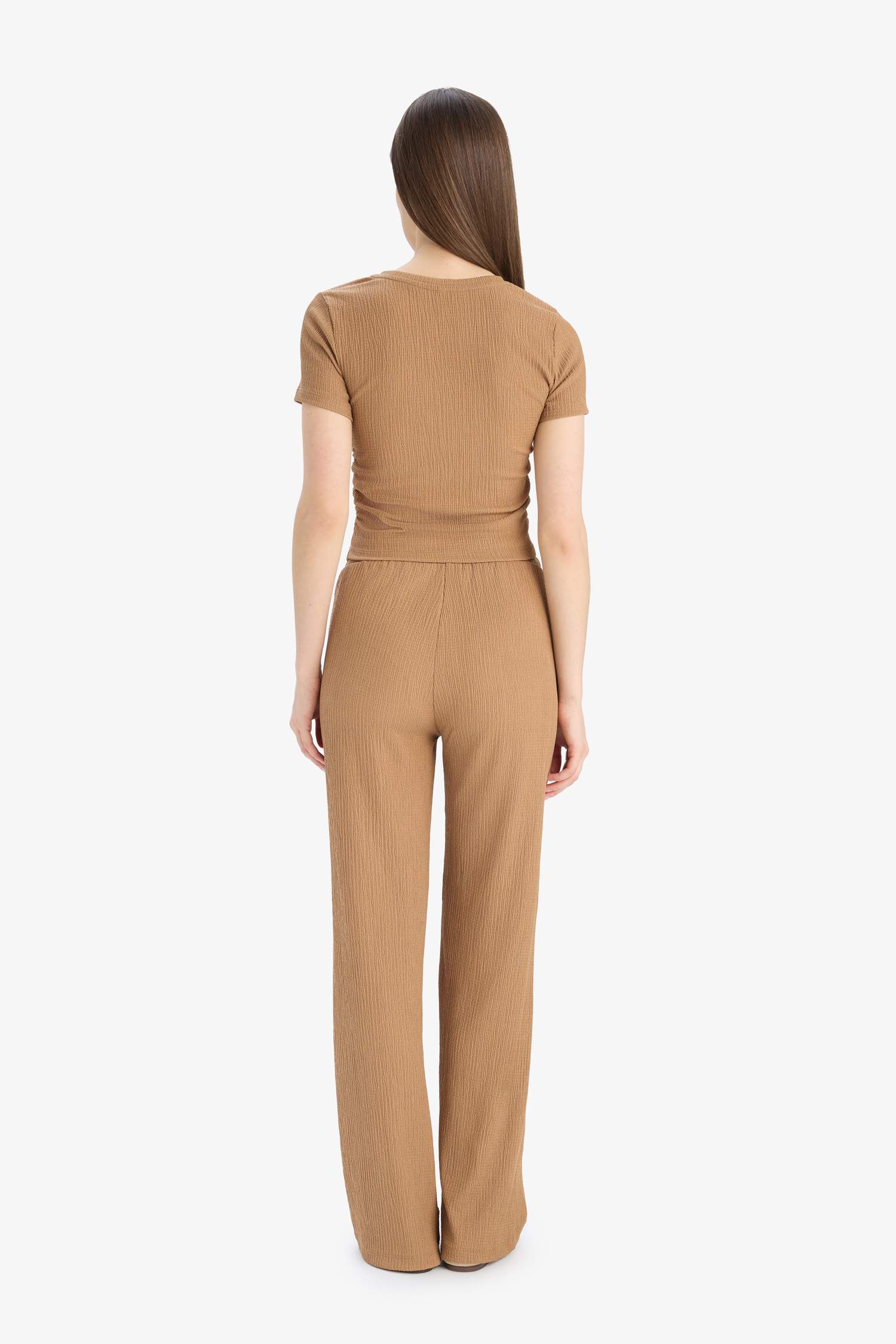 Straight Fit Beli Lastikli Cepli Bürümcük Pantolon