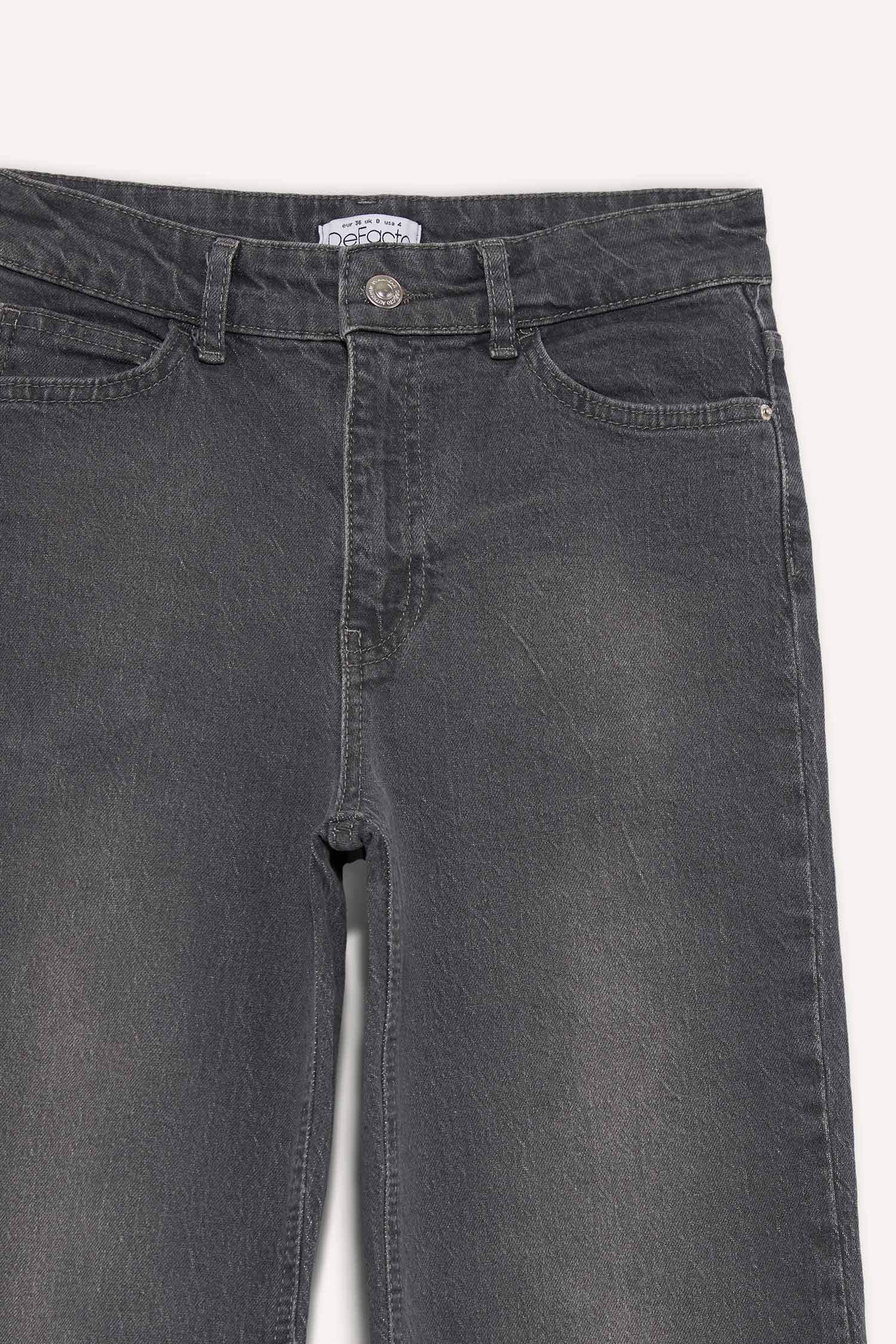 Comfort Straight Yüksek Bel Bilek Boy Jean Yıkamalı Pantolon