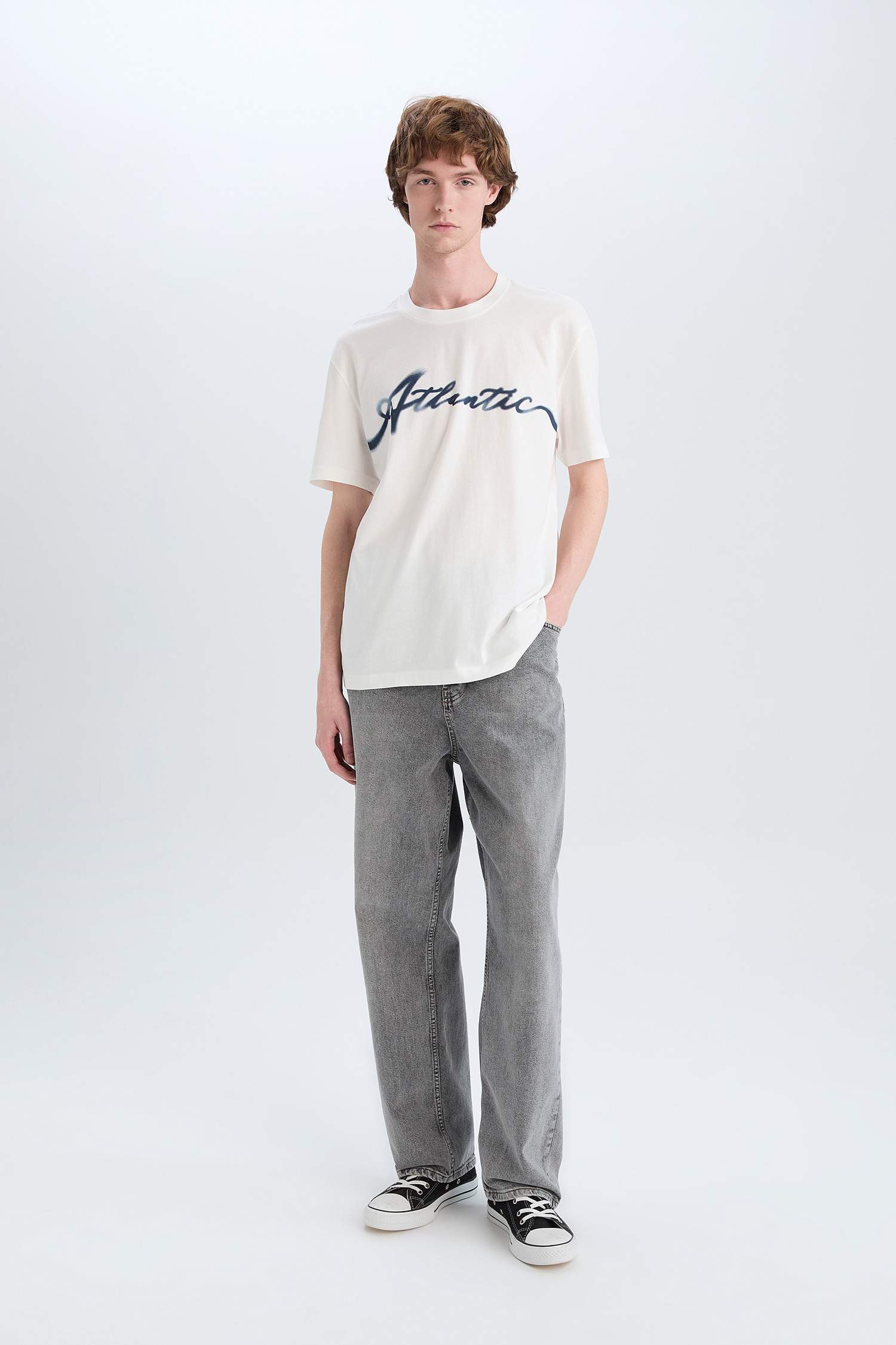 %100 Pamuk Regular Fit Bisiklet Yaka Baskılı Kısa Kollu Tişört