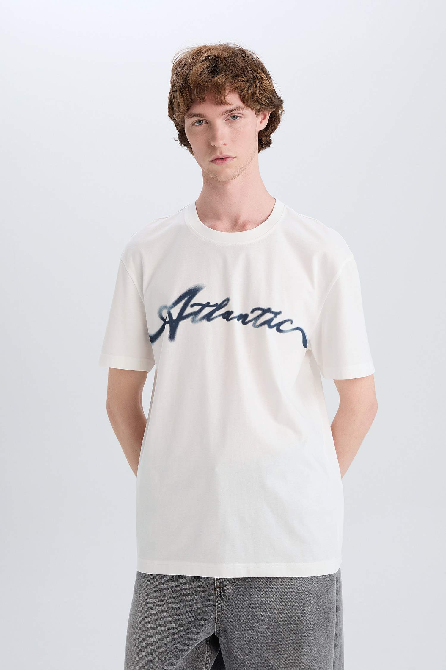 %100 Pamuk Regular Fit Bisiklet Yaka Baskılı Kısa Kollu Tişört