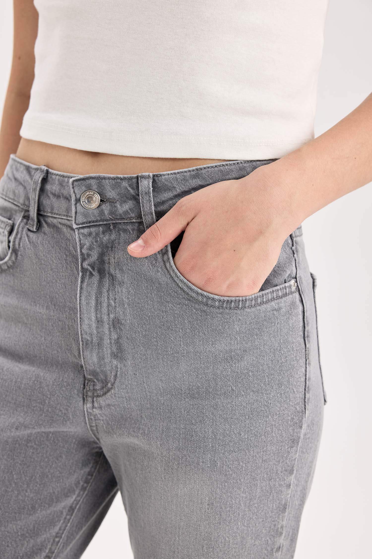 Lina Comfort Mom Yüksek Bel Bilek Boy Jean Yıkamalı Pantolon