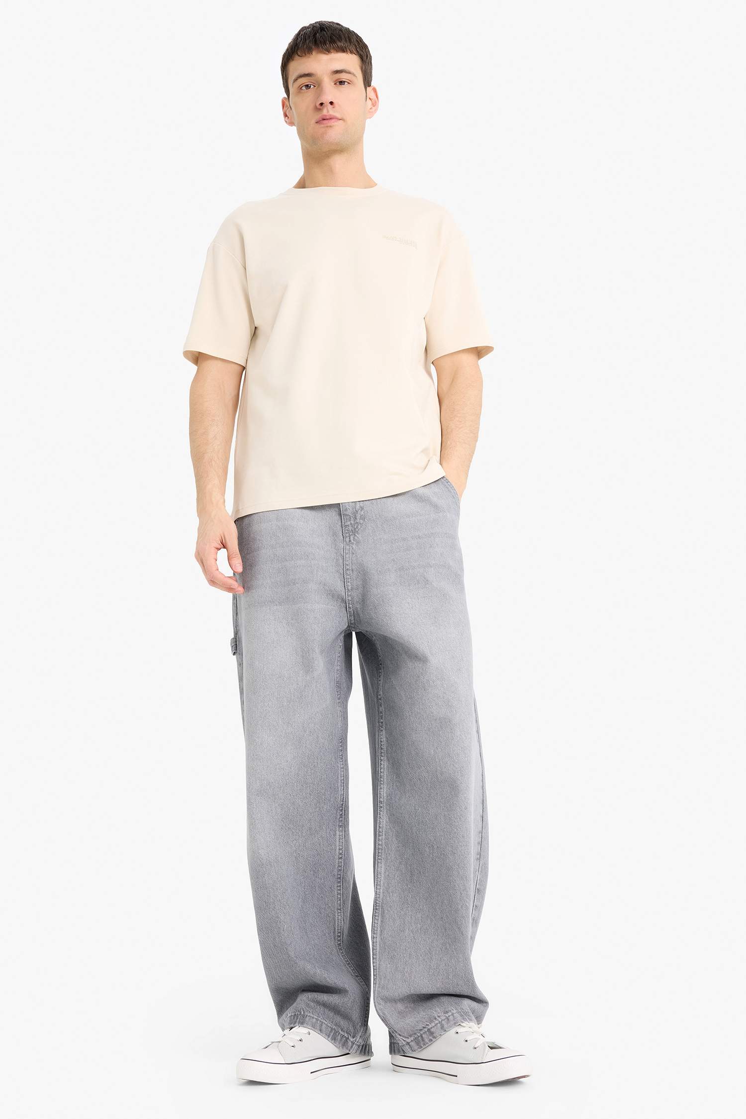 Boxy Fit Bisiklet Yaka Baskılı Kısa Kollu Tişört