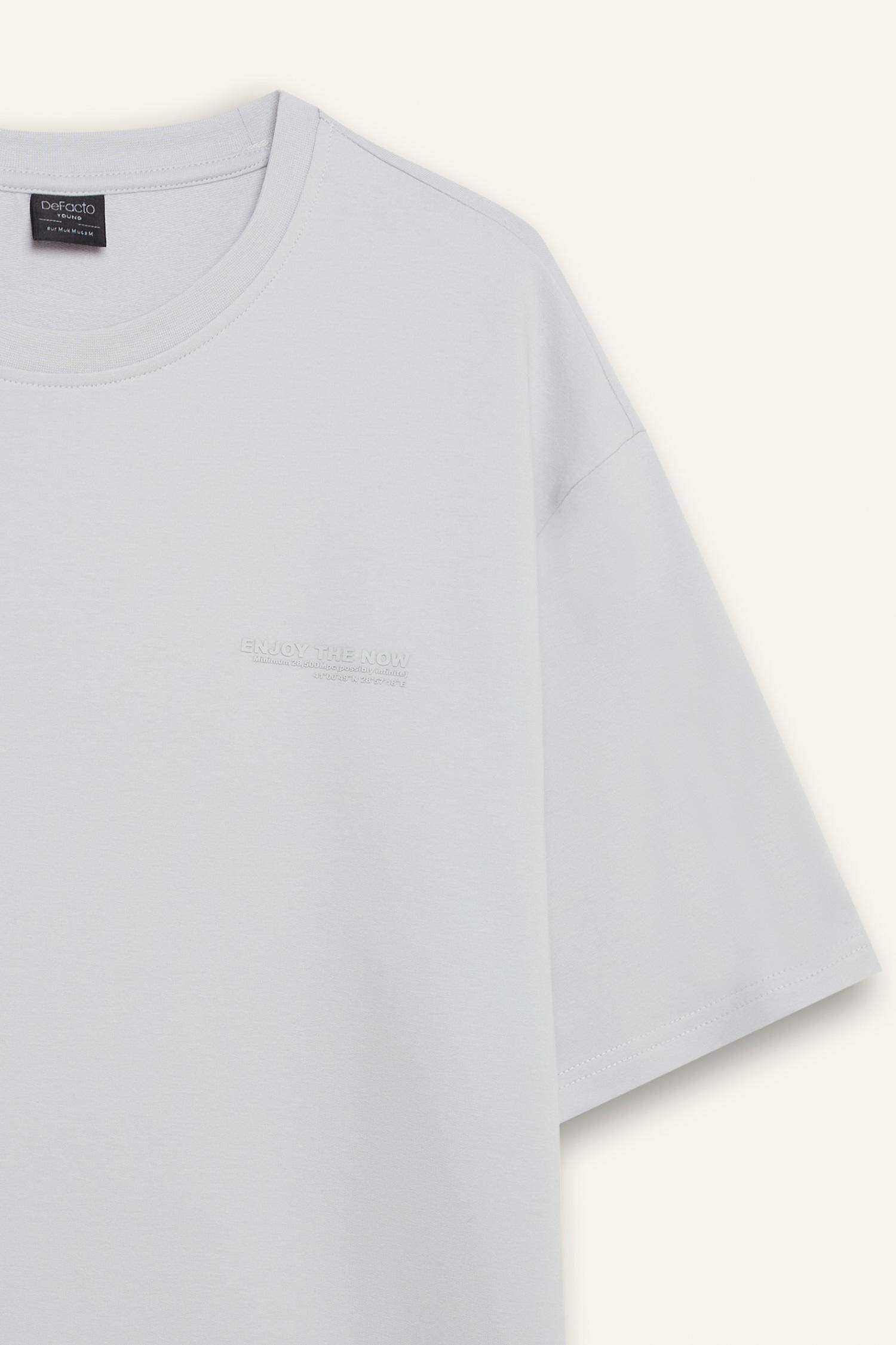 Boxy Fit Bisiklet Yaka Baskılı Kısa Kollu Tişört