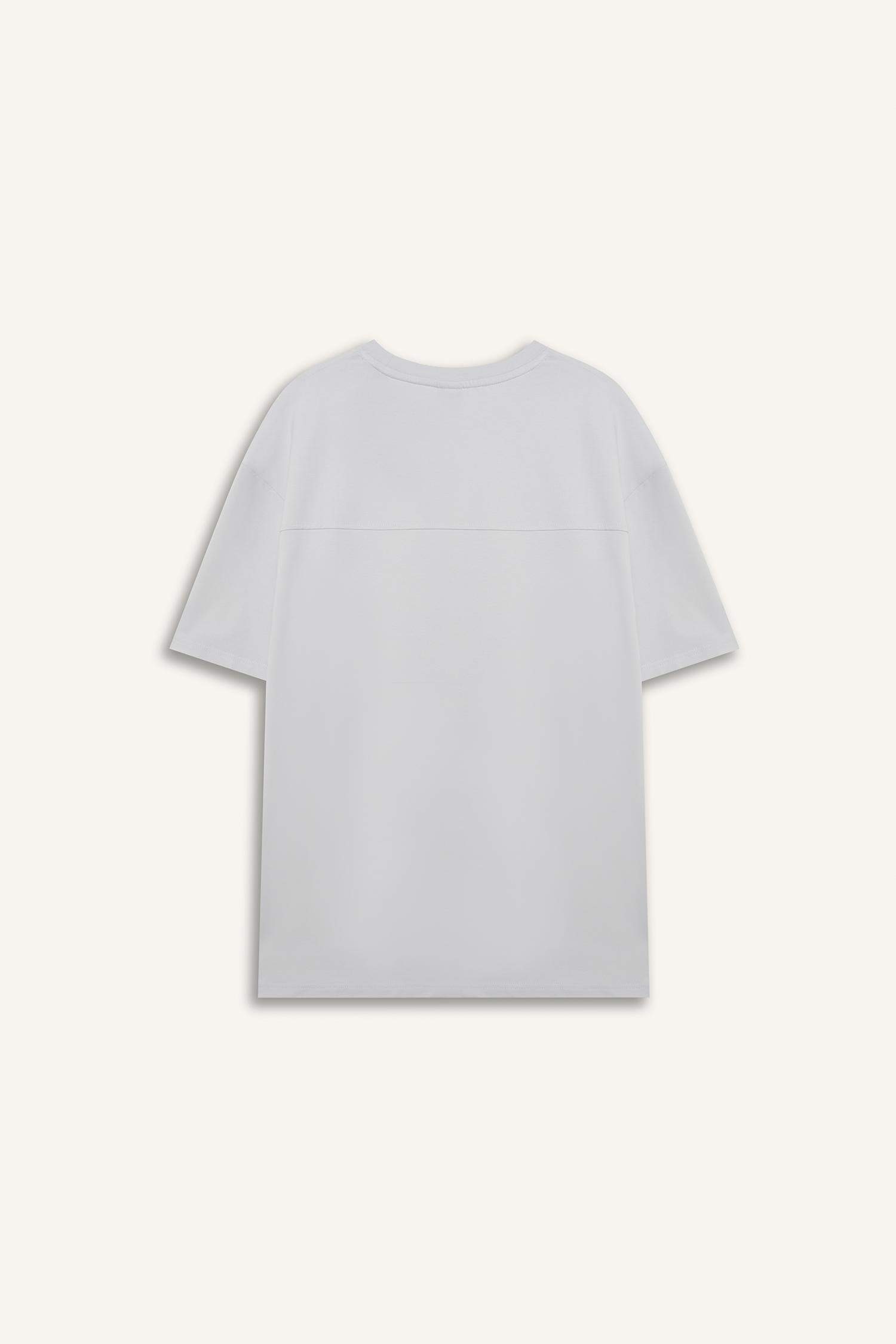 Boxy Fit Bisiklet Yaka Baskılı Kısa Kollu Tişört