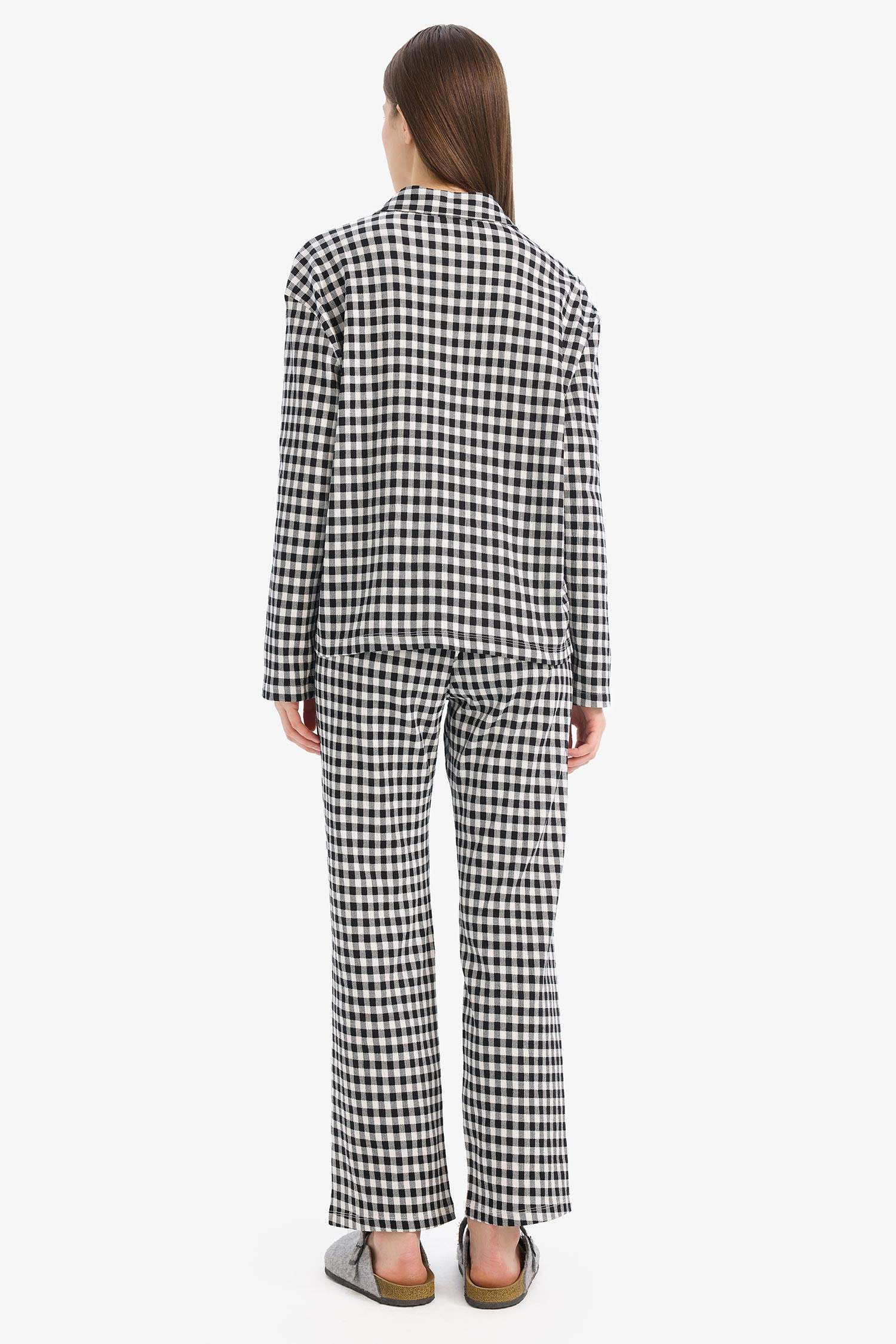 Pijama Takımı Kareli Uzun Kollu Üst Beli Lastikli Uzun Alt-Fall in Love