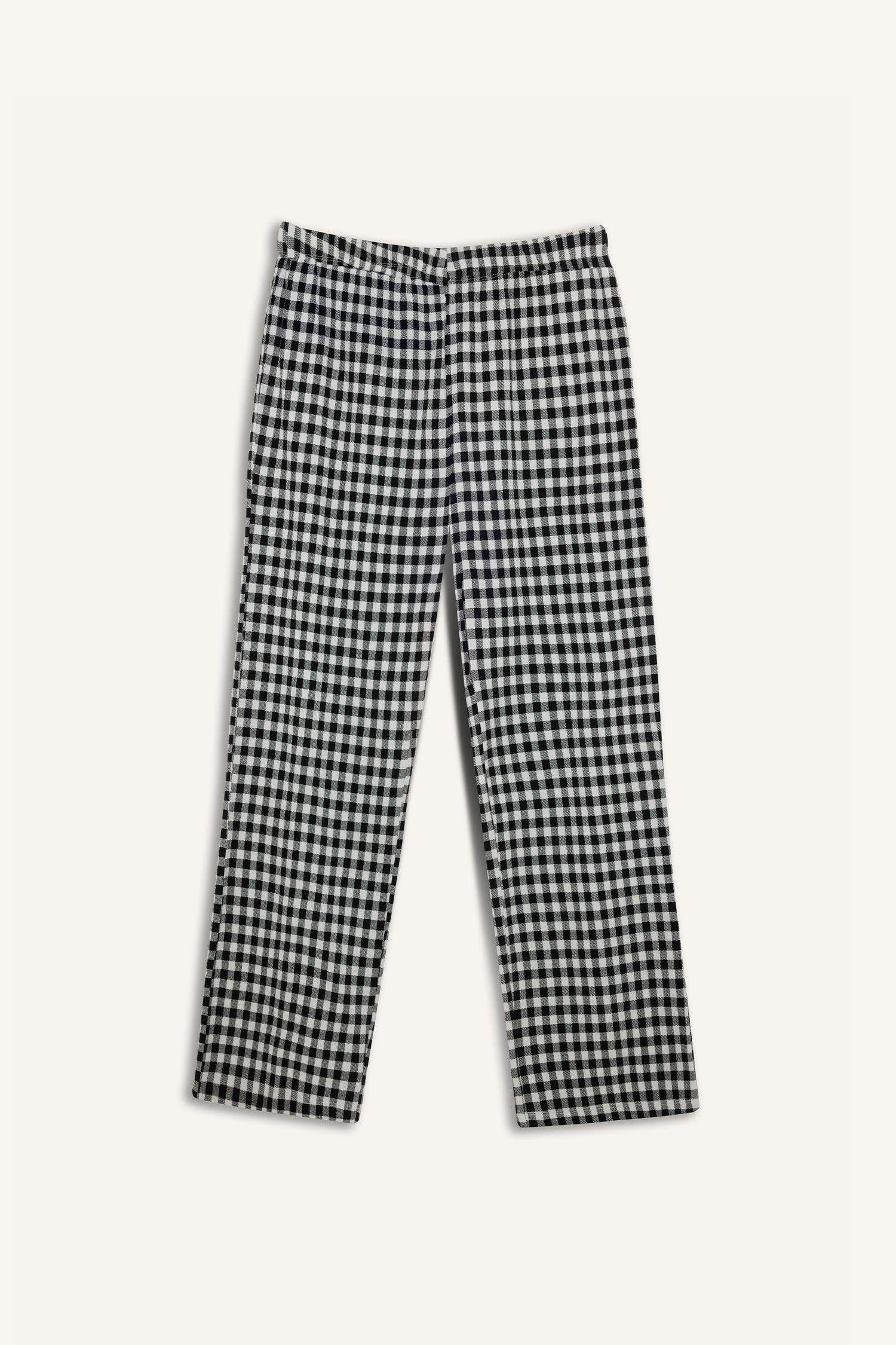 Pijama Takımı Kareli Uzun Kollu Üst Beli Lastikli Uzun Alt-Fall in Love