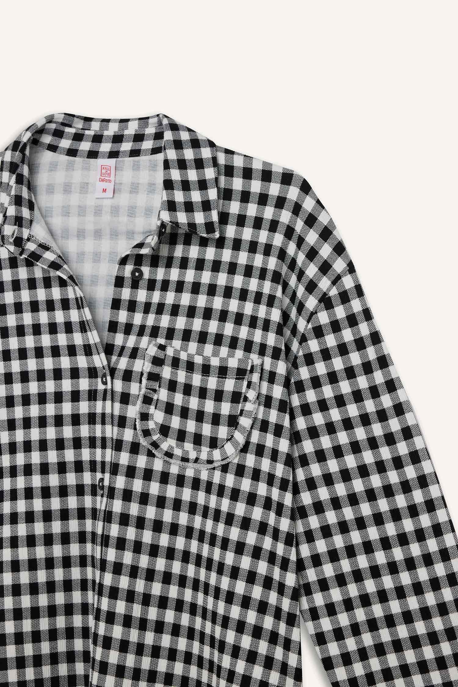 Pijama Takımı Kareli Uzun Kollu Üst Beli Lastikli Uzun Alt-Fall in Love