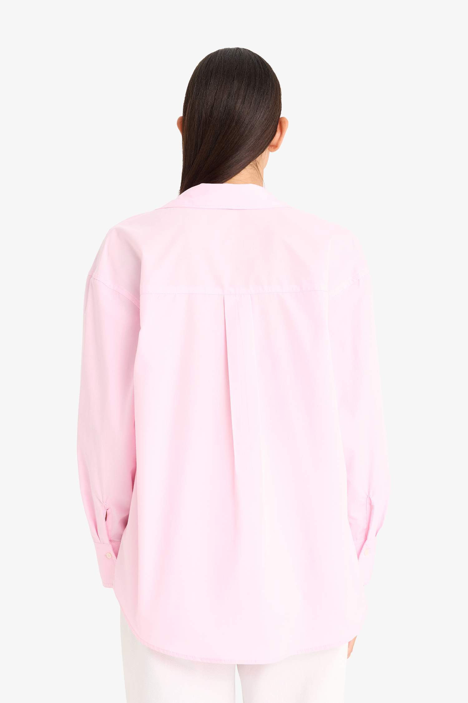 Oversize Fit Shirt Collar Poplin Long Sleeve Shirt