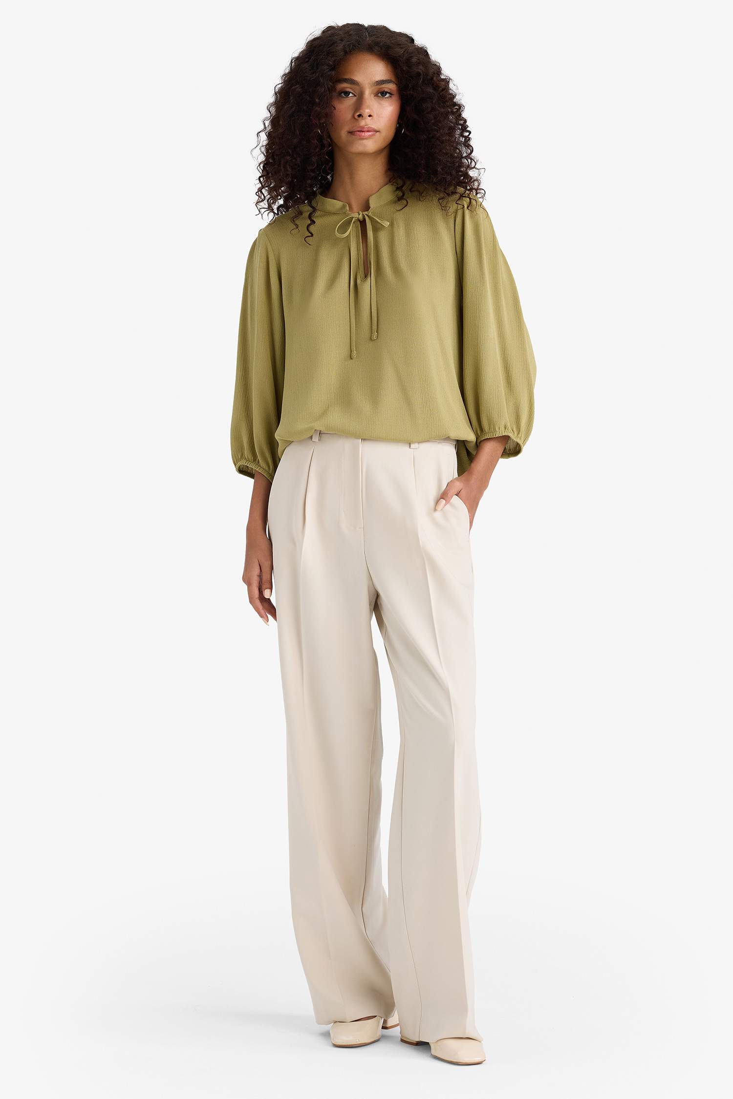 Regular Fit Crinkle Viscose Long Sleeve Blouse