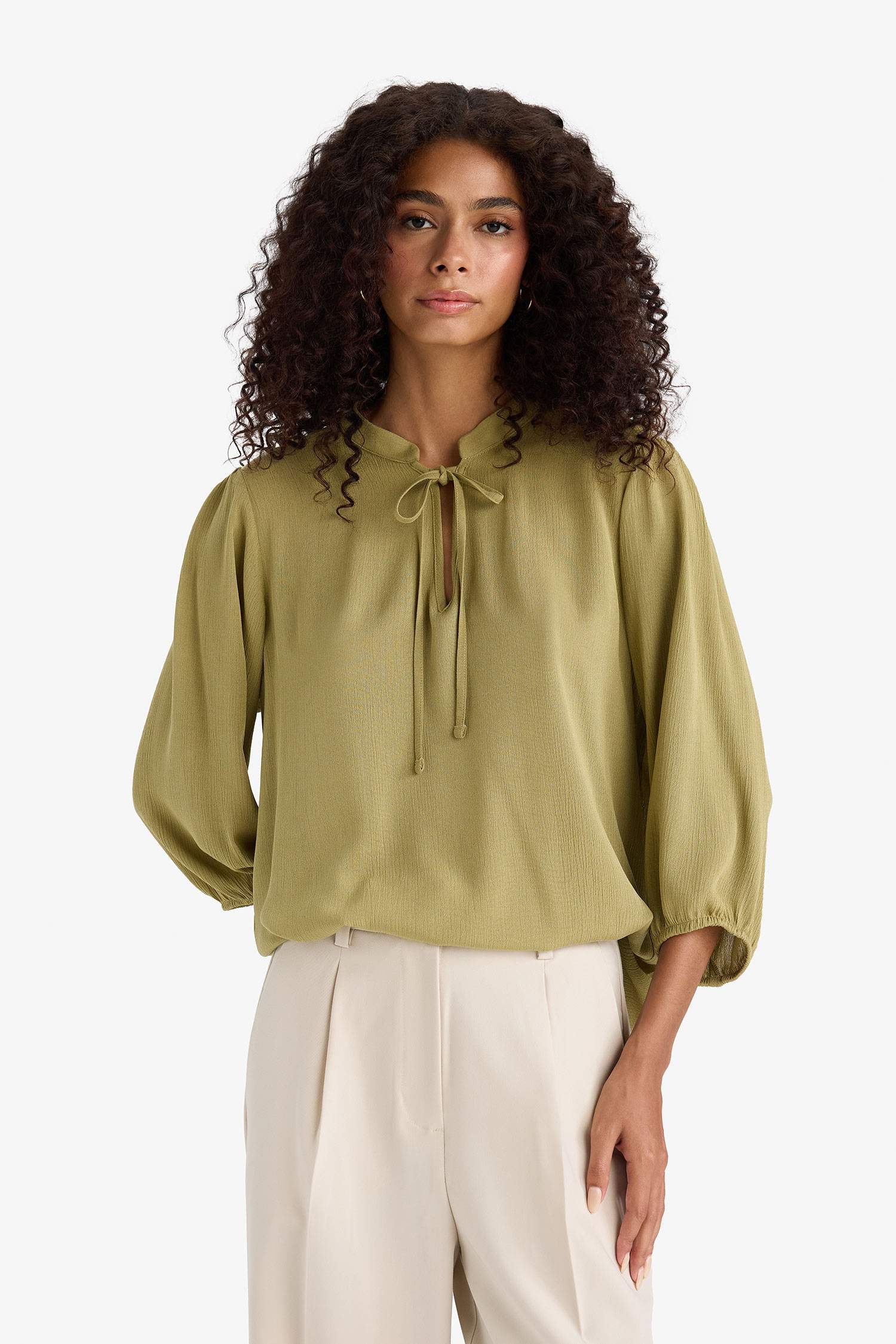 Regular Fit Crinkle Viscose Long Sleeve Blouse