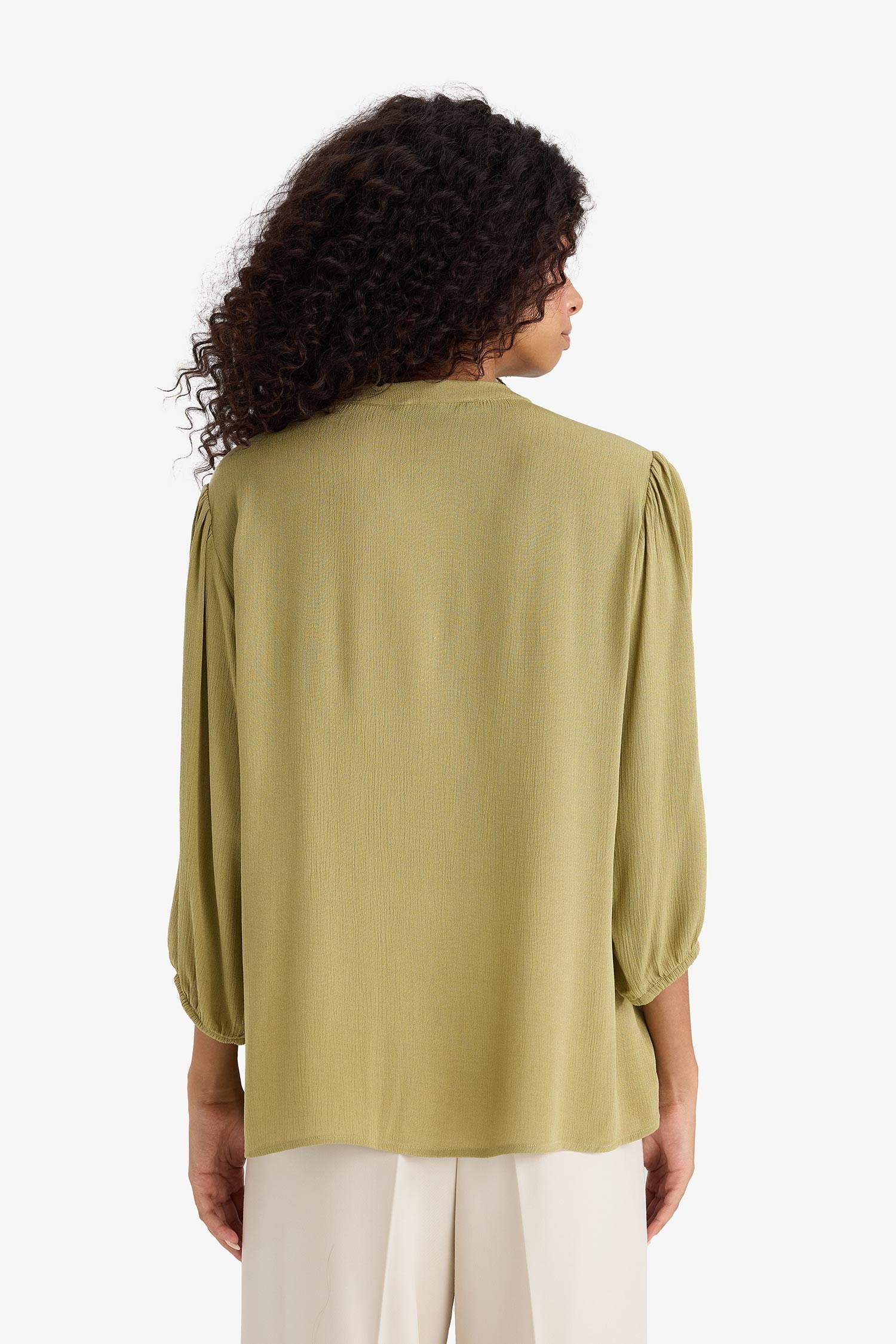 Regular Fit Crinkle Viscose Long Sleeve Blouse