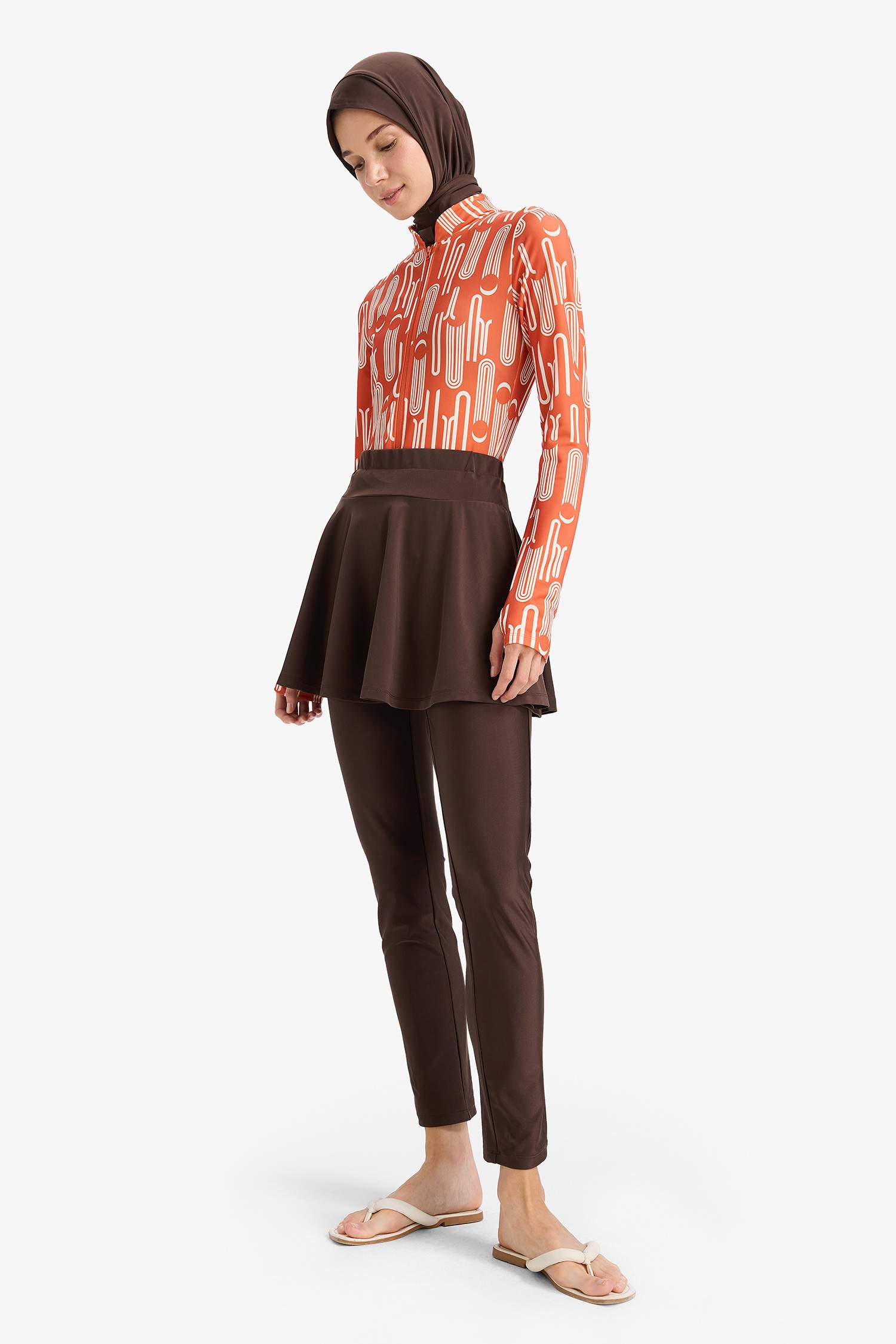 Regular Fit Baskılı Hızlı Kuruyan Su İtici 5'li Burkini Takım