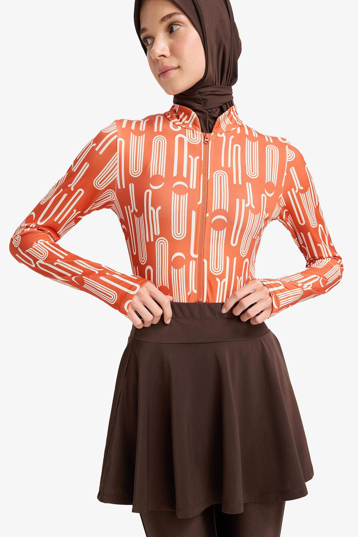 Regular Fit Baskılı Hızlı Kuruyan Su İtici 5'li Burkini Takım